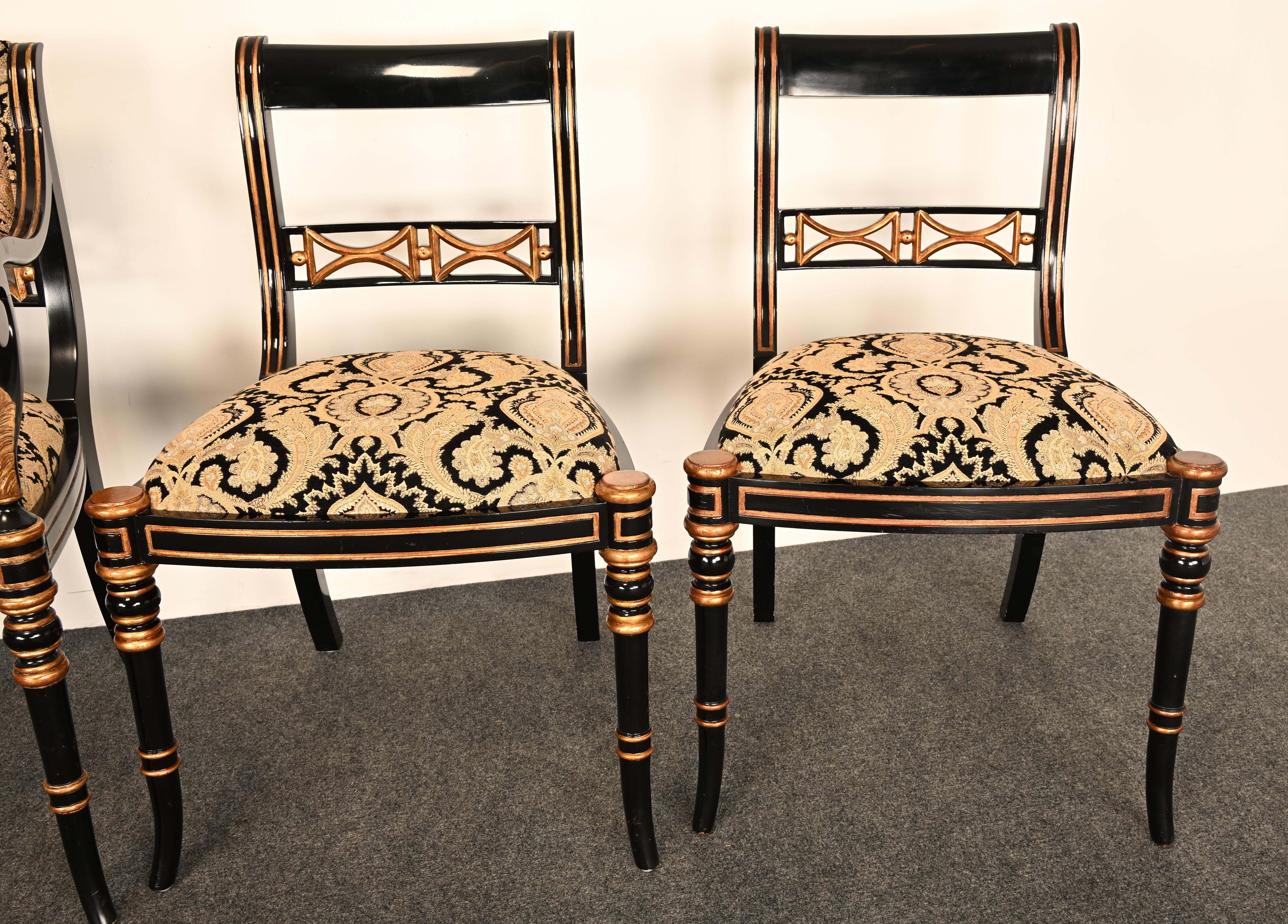 Set di sei sedie da pranzo Regency in lacca nera di Maitland Smith, anni '90 in vendita 5