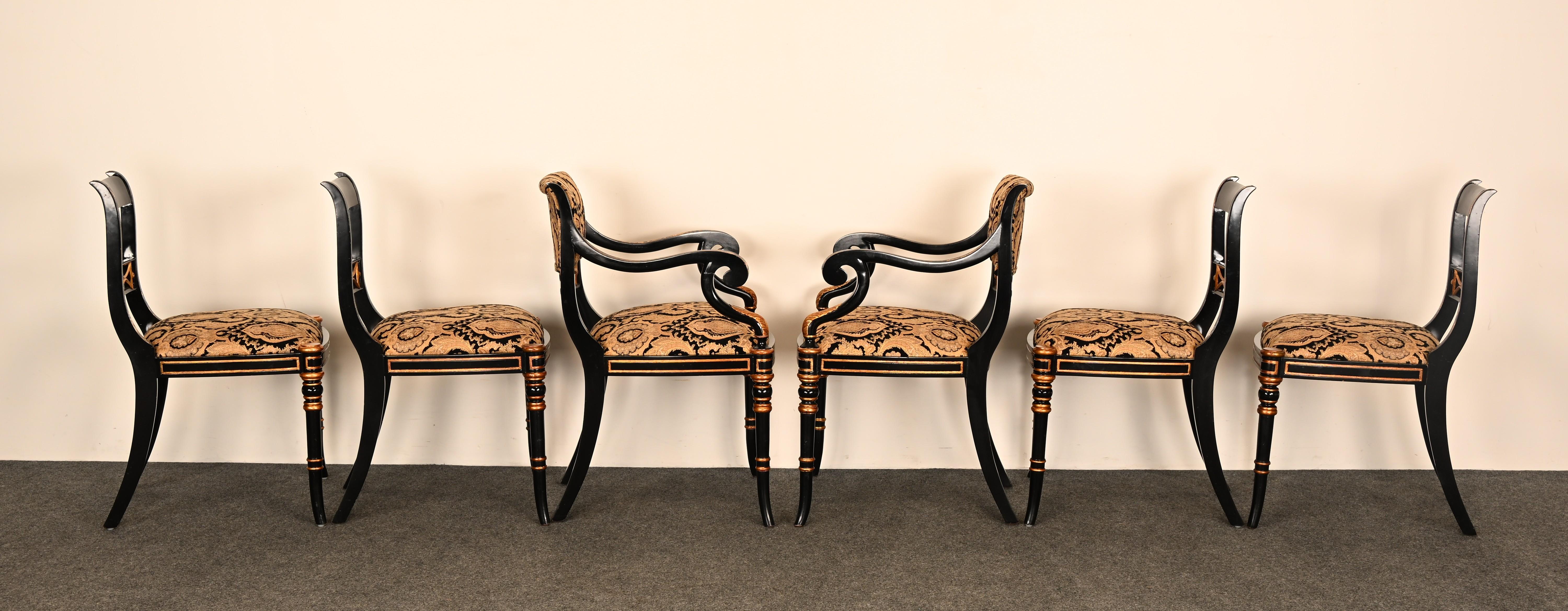 Set di sei sedie da pranzo Regency in lacca nera di Maitland Smith, anni '90 in vendita 6