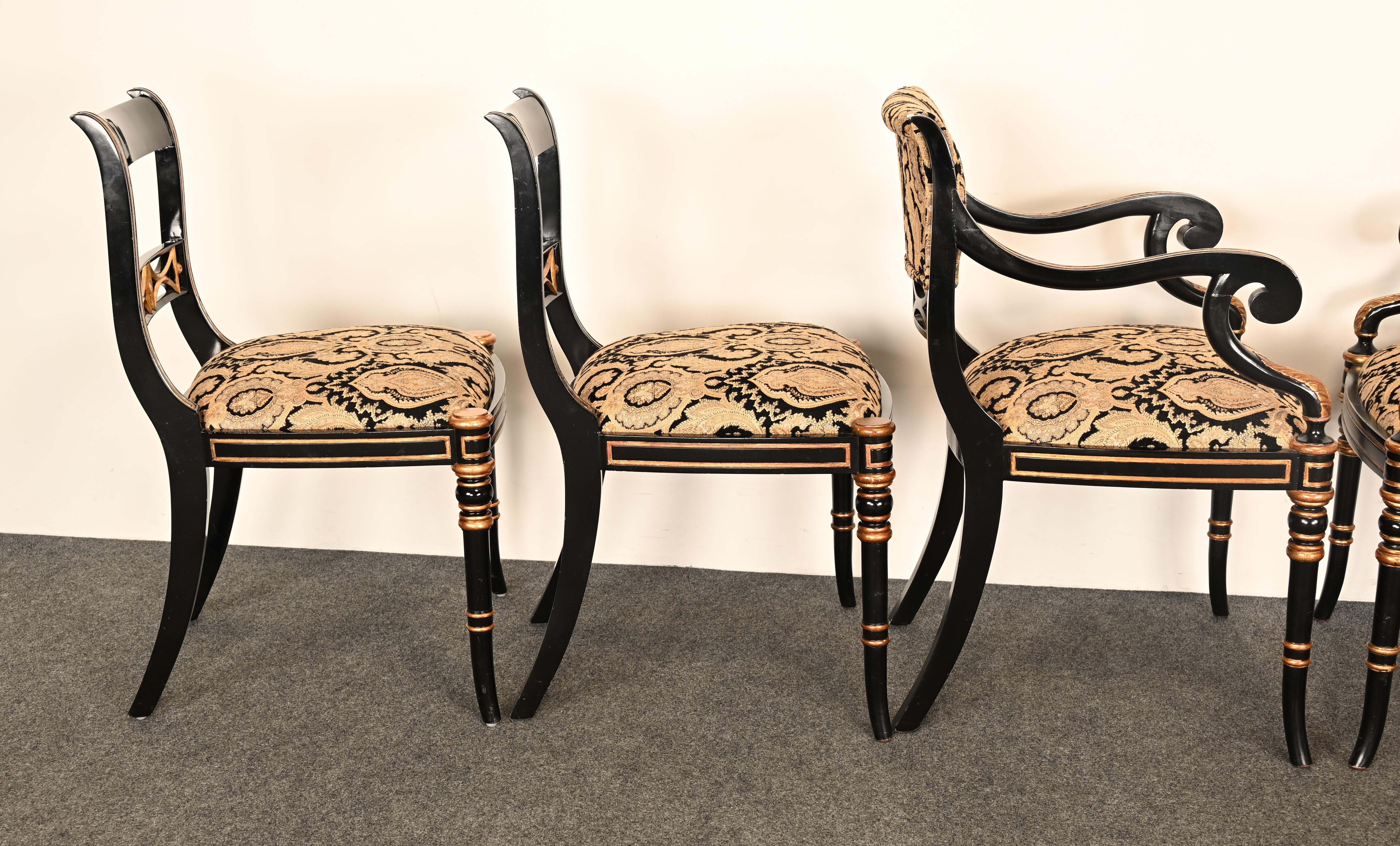 Set di sei sedie da pranzo Regency in lacca nera di Maitland Smith, anni '90 in vendita 7