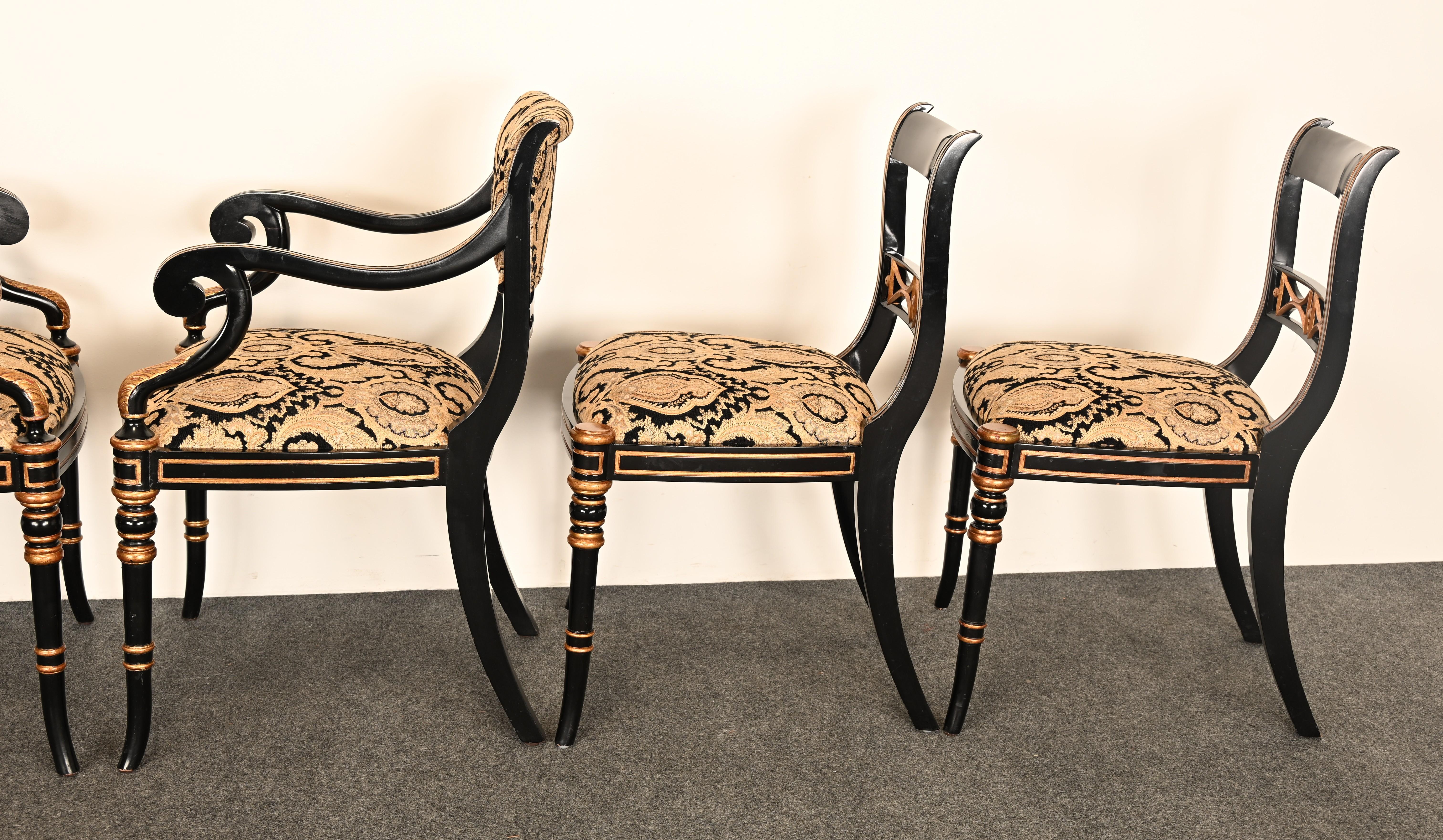 Set di sei sedie da pranzo Regency in lacca nera di Maitland Smith, anni '90 in vendita 8