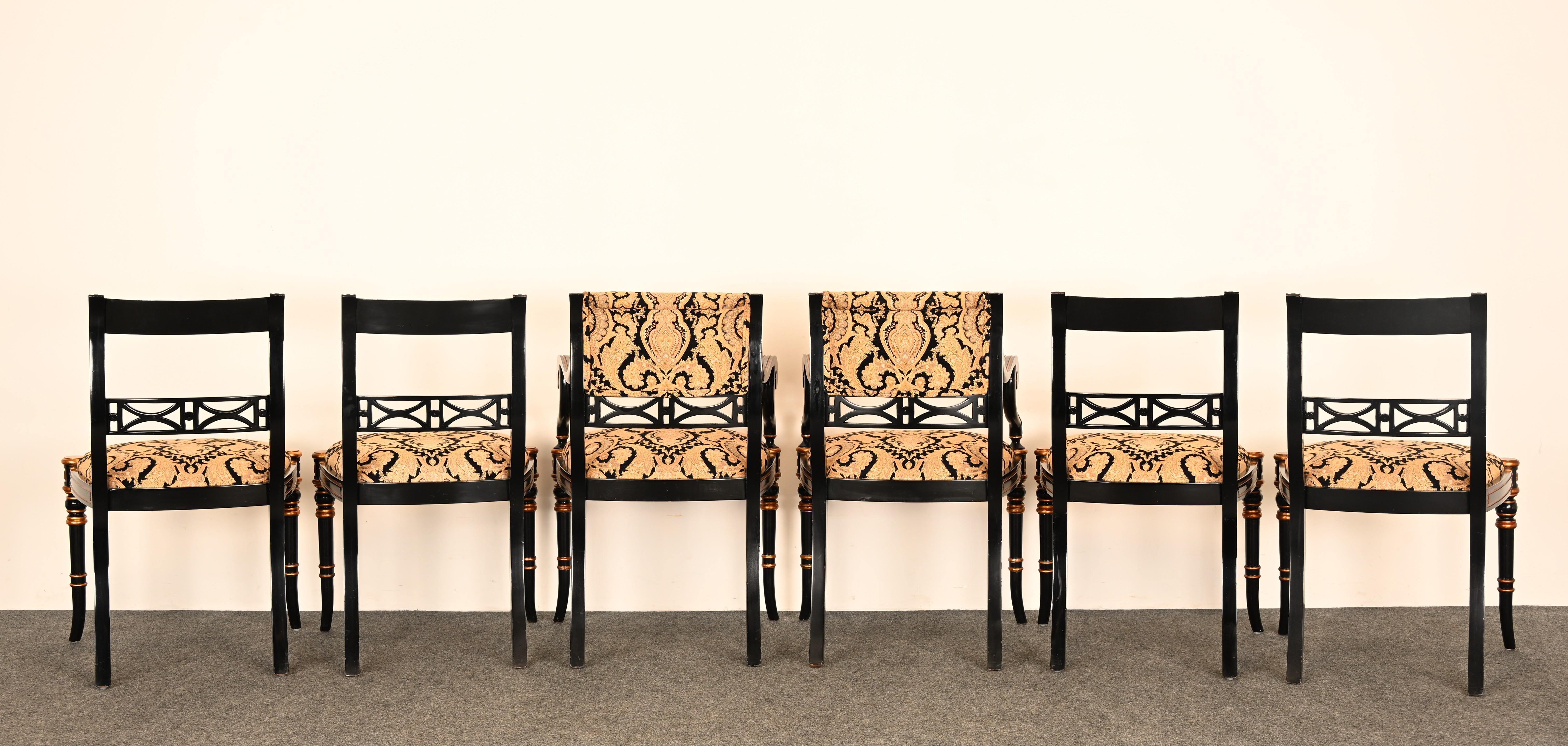 Set di sei sedie da pranzo Regency in lacca nera di Maitland Smith, anni '90 in vendita 9