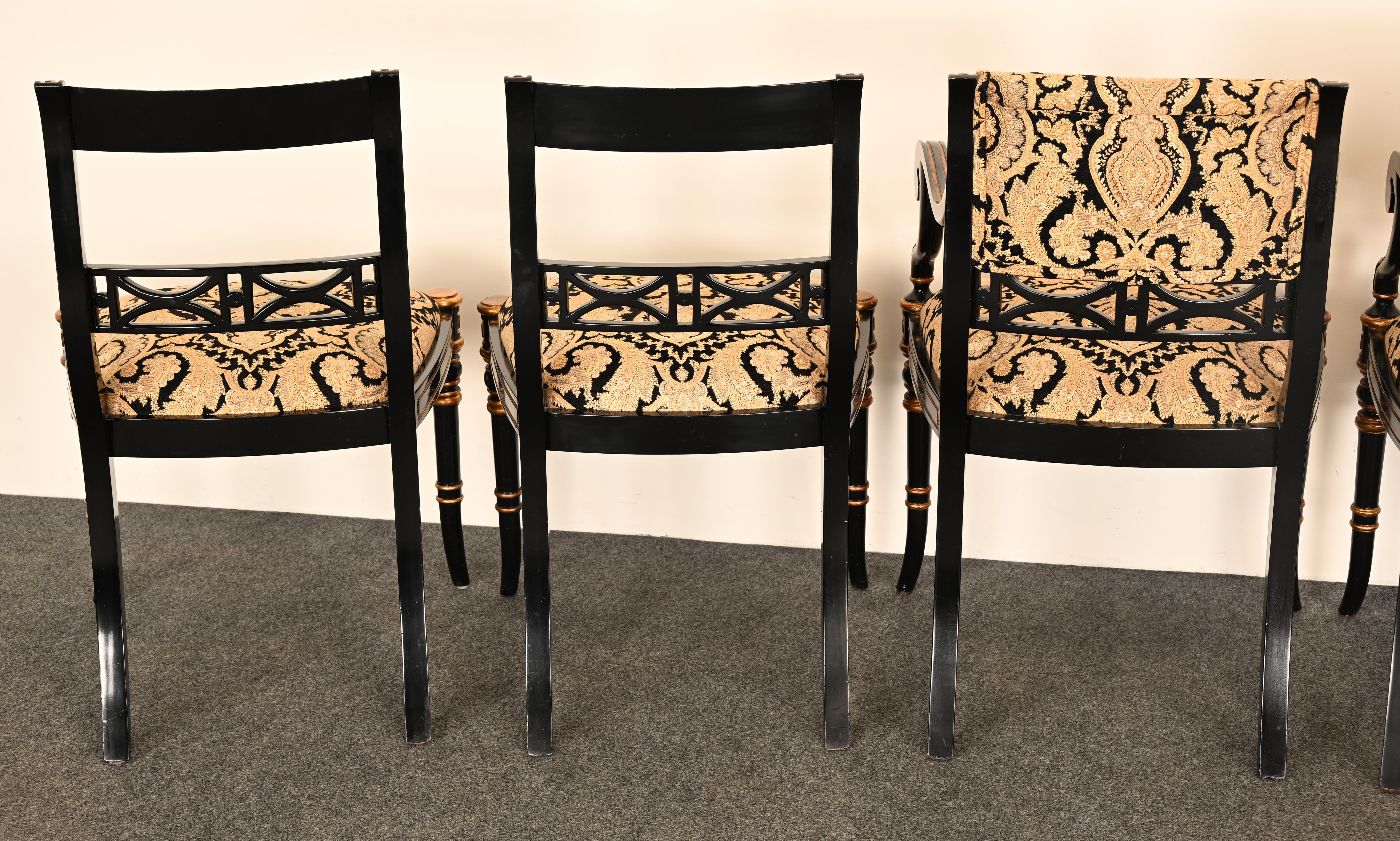 Set di sei sedie da pranzo Regency in lacca nera di Maitland Smith, anni '90 in vendita 10