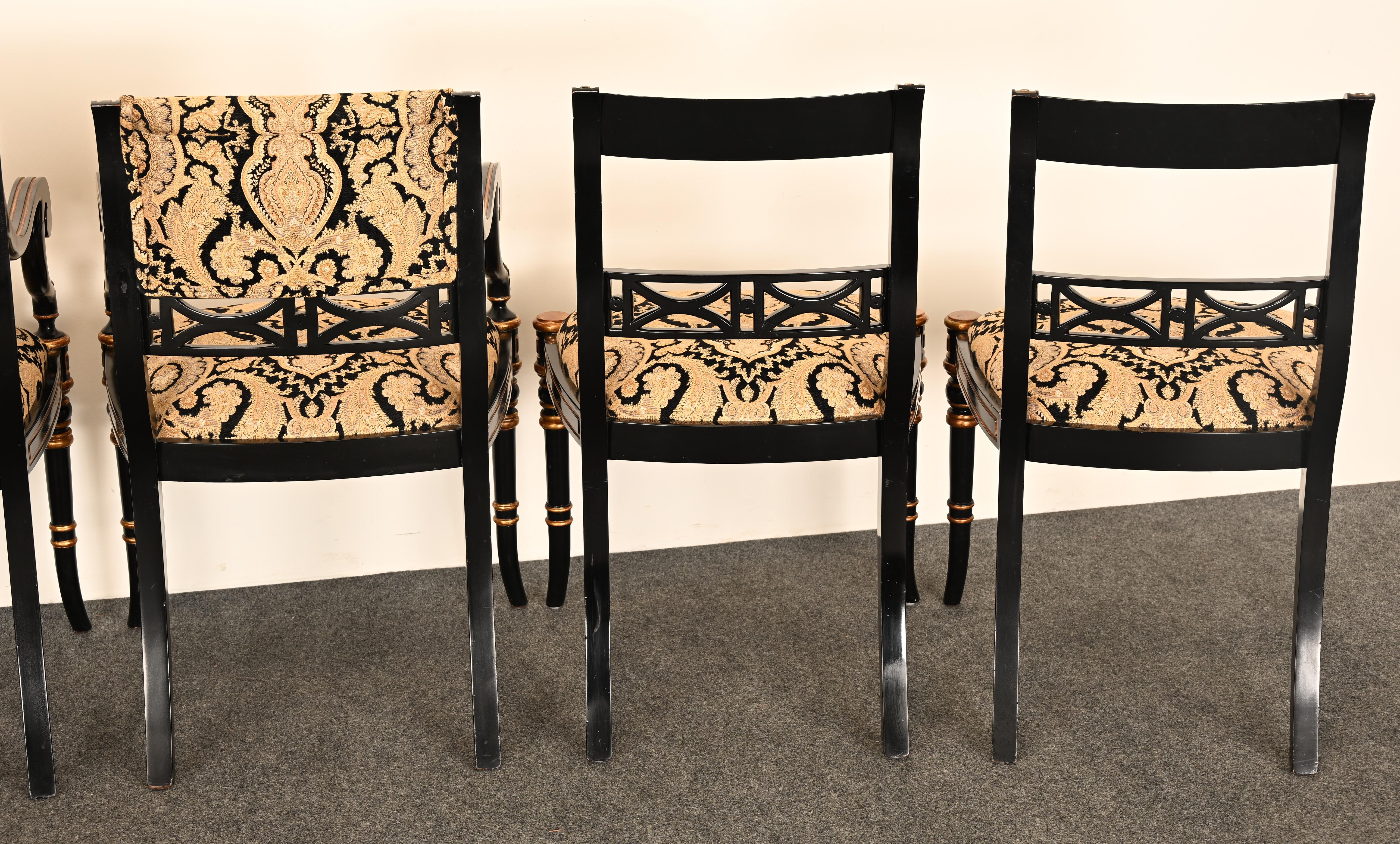 Set di sei sedie da pranzo Regency in lacca nera di Maitland Smith, anni '90 in vendita 11