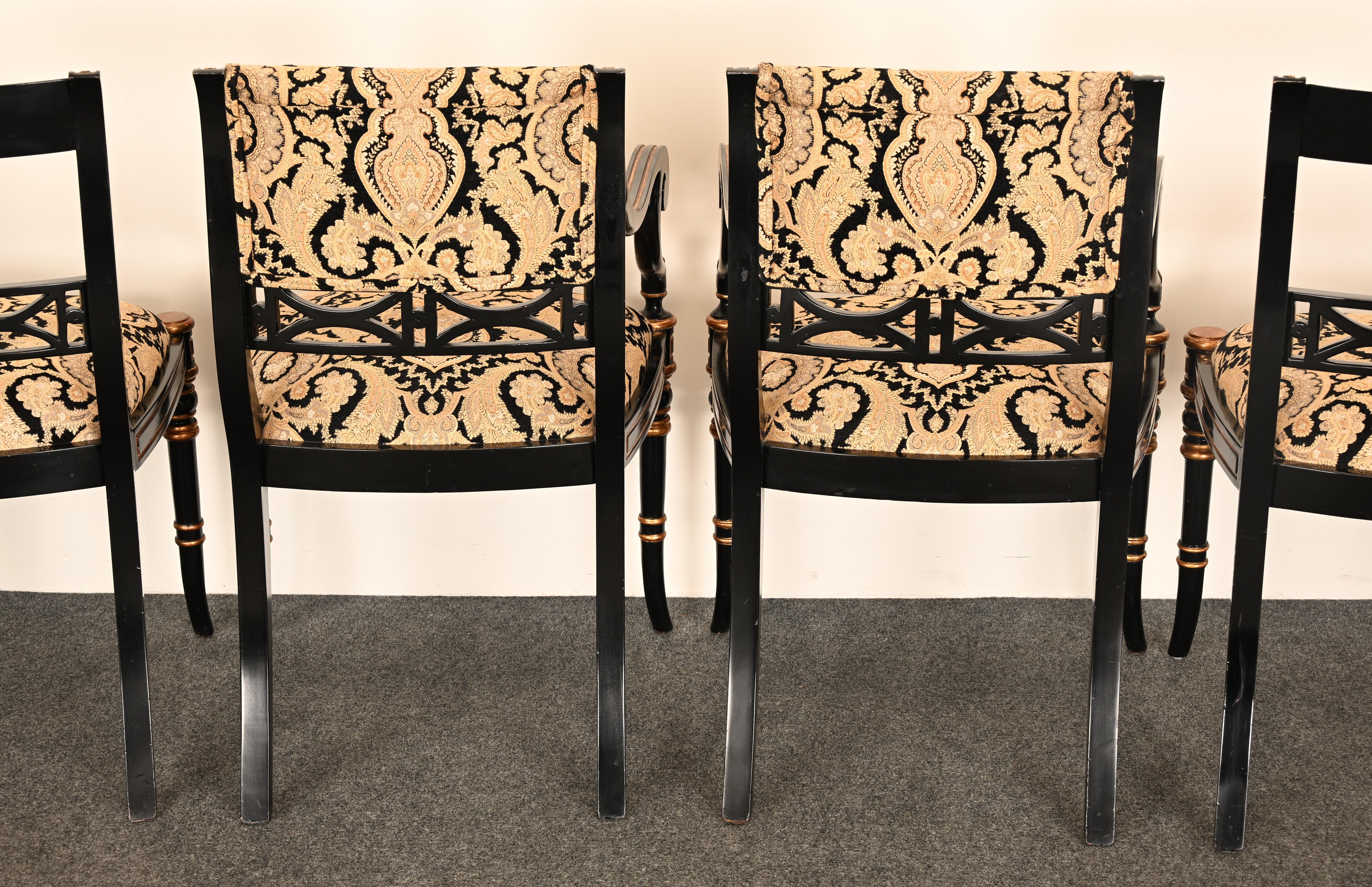Set di sei sedie da pranzo Regency in lacca nera di Maitland Smith, anni '90 in vendita 12