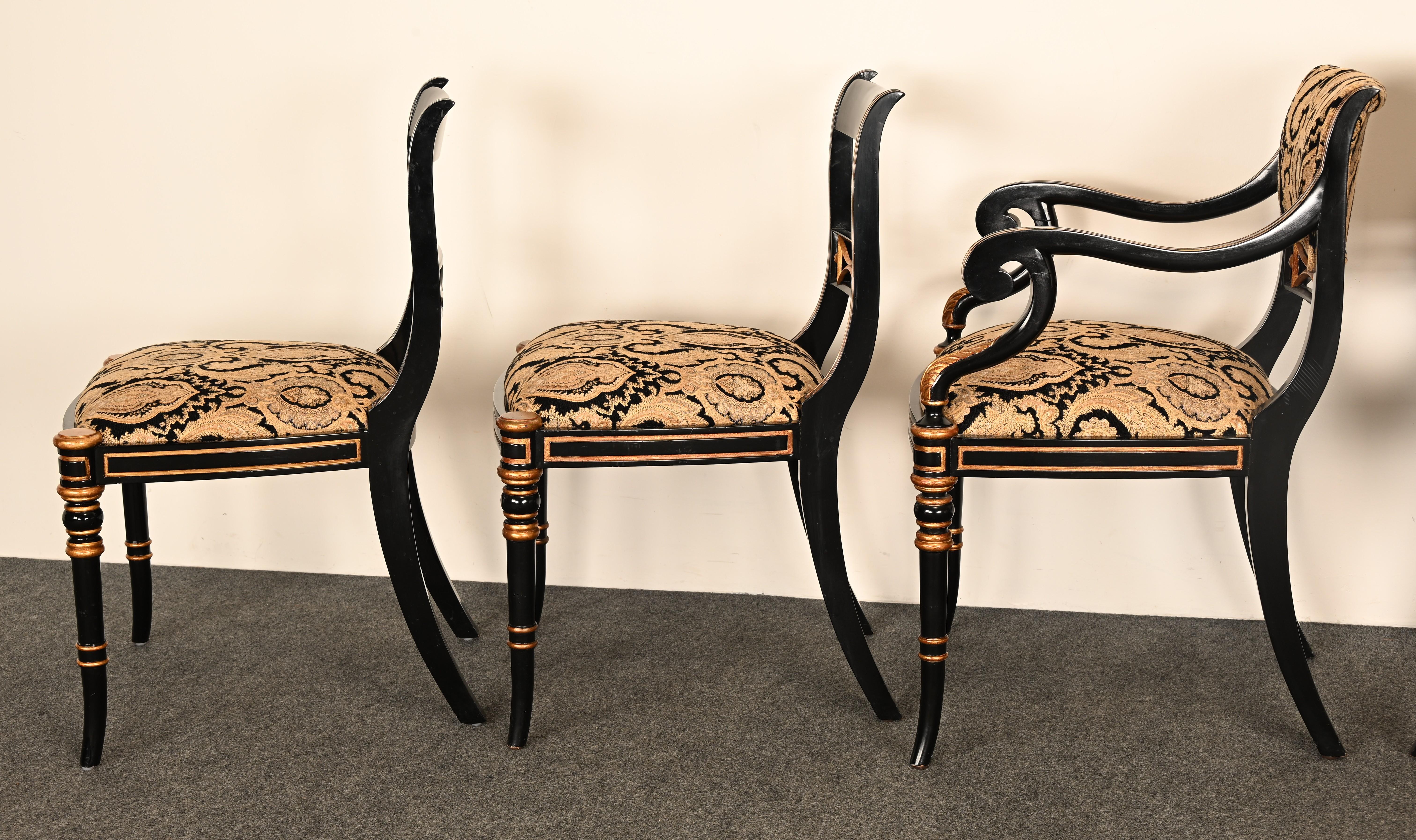 Set di sei sedie da pranzo Regency in lacca nera di Maitland Smith, anni '90 in vendita 13