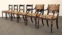 Maitland Smith Set of Six Regency Black Lacquer Dining Chairs, 1990s