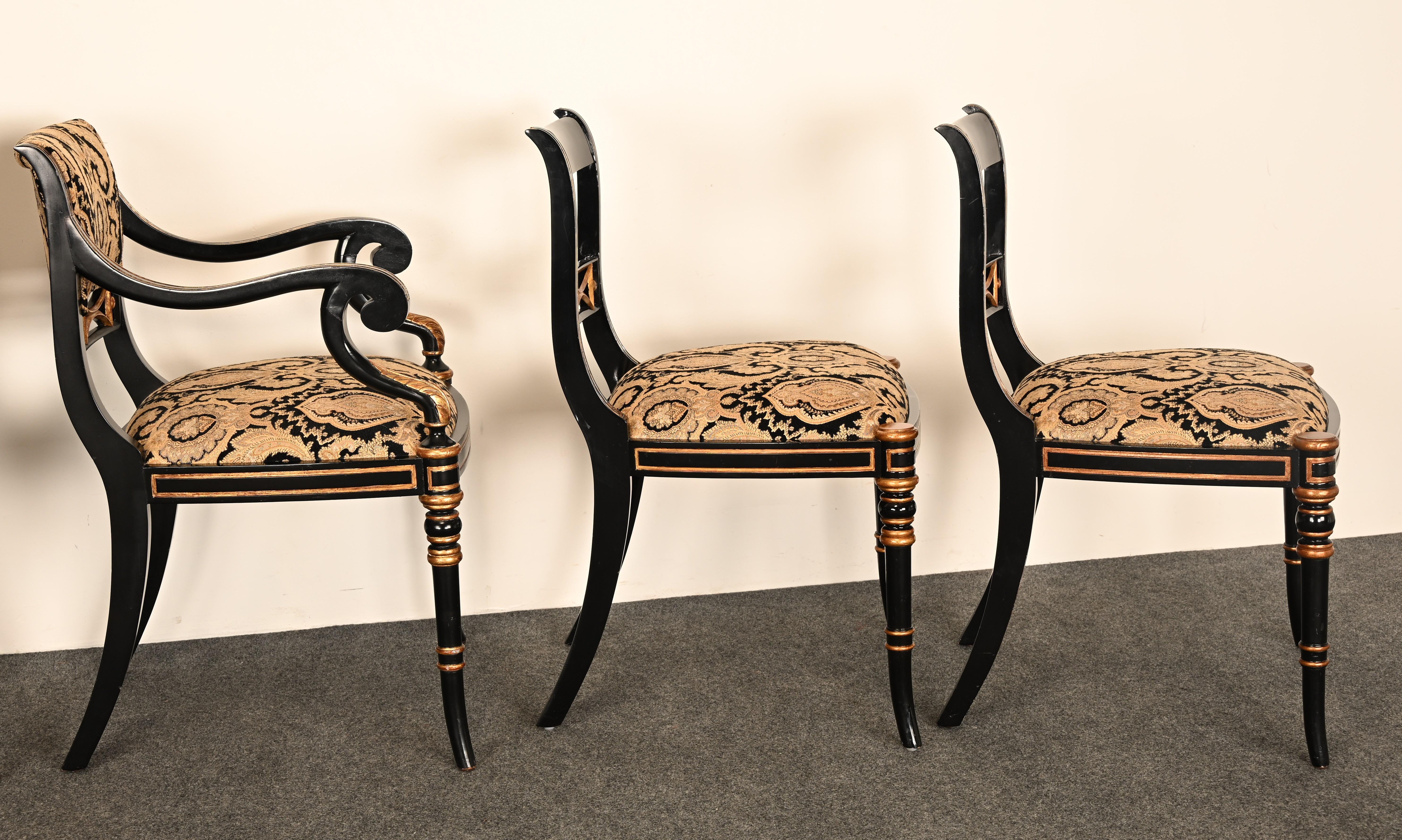 Set di sei sedie da pranzo Regency in lacca nera di Maitland Smith, anni '90 in vendita 14