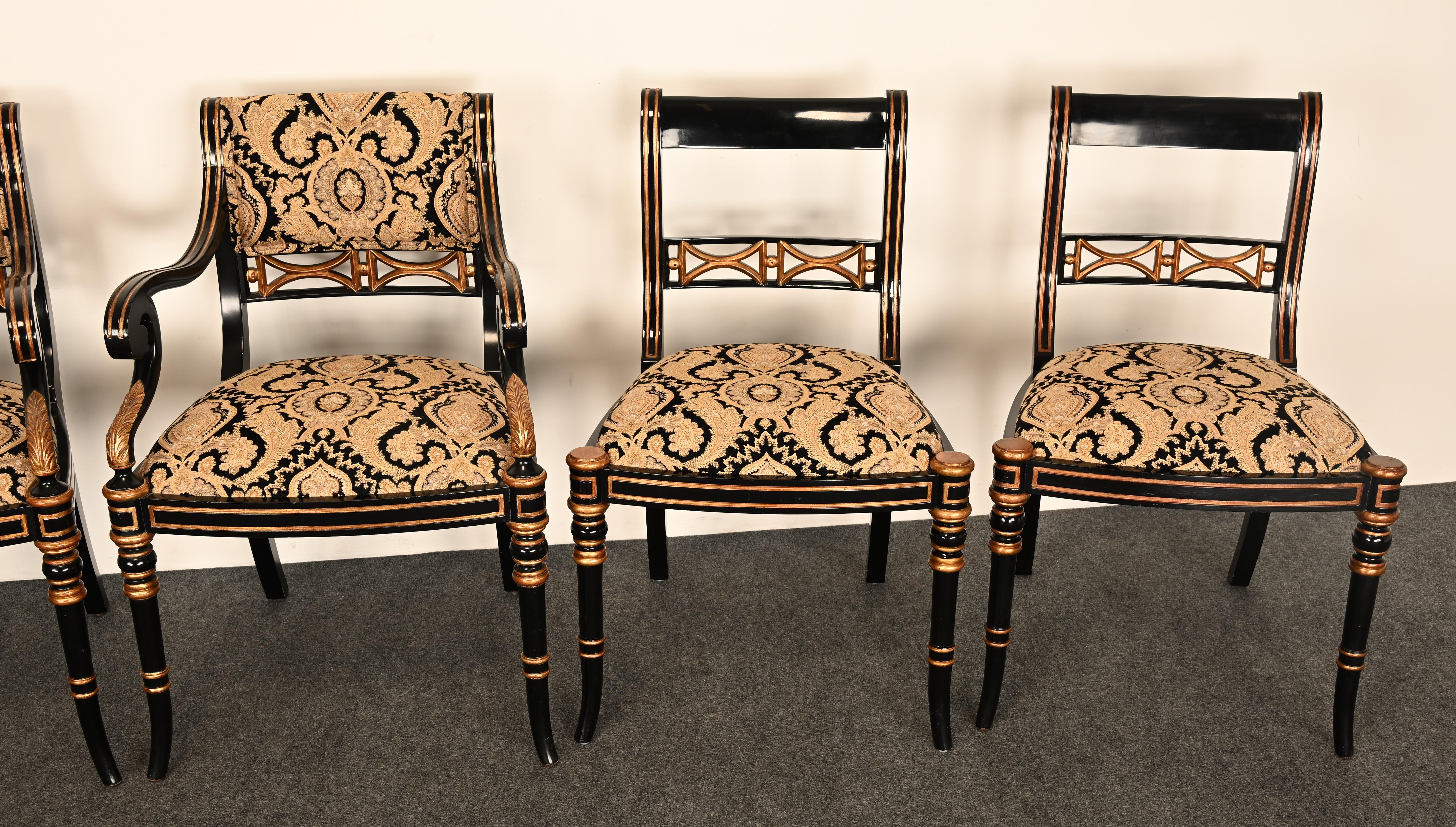 Fine XX secolo Set di sei sedie da pranzo Regency in lacca nera di Maitland Smith, anni '90 in vendita