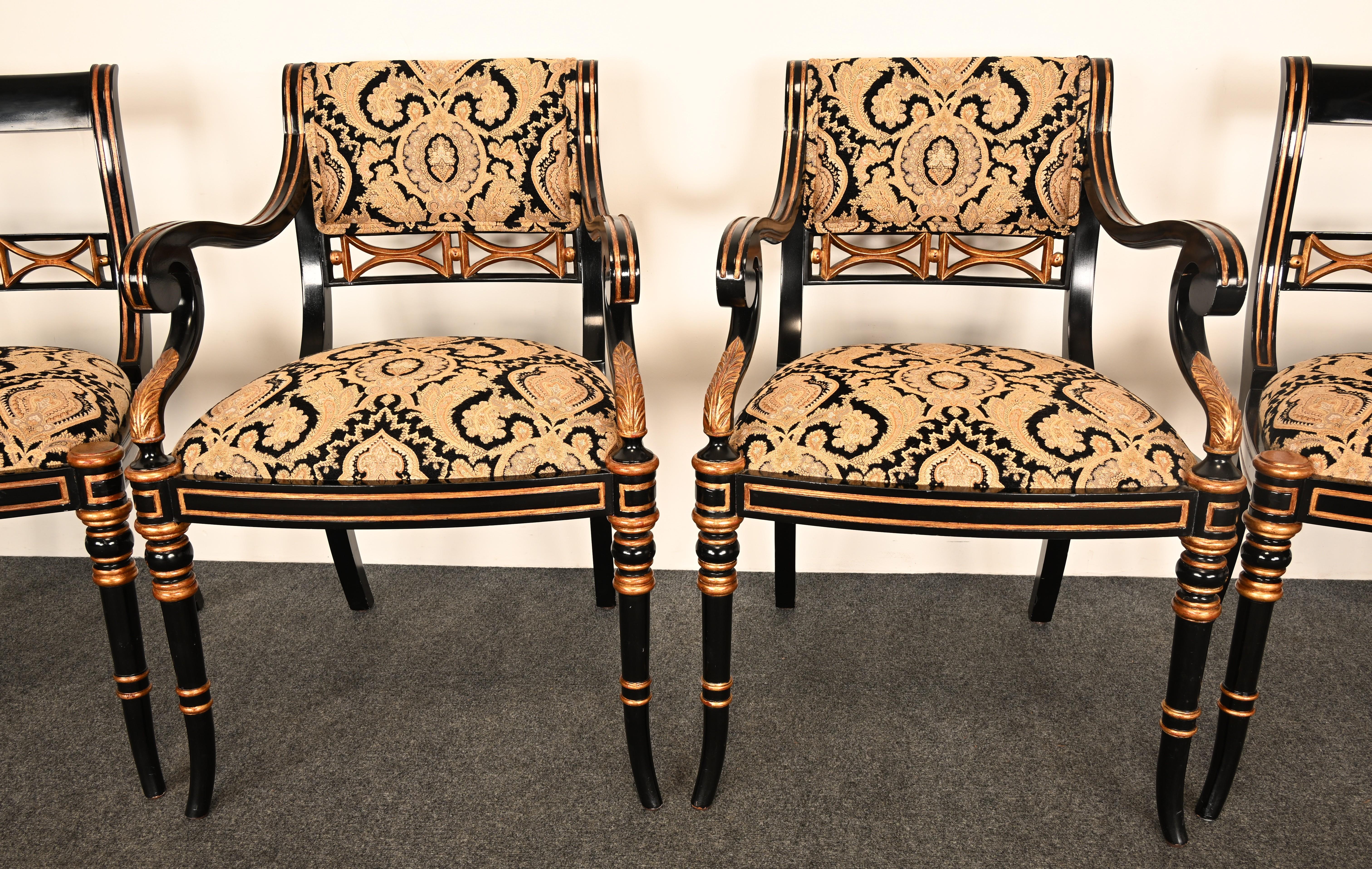 Set di sei sedie da pranzo Regency in lacca nera di Maitland Smith, anni '90 in vendita 2