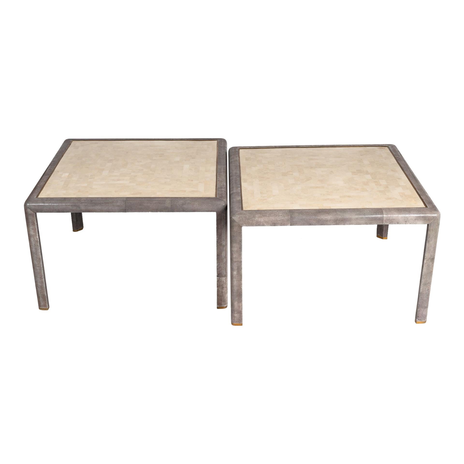 Maitland Smith Shagreen and Shell Side Tables For Sale