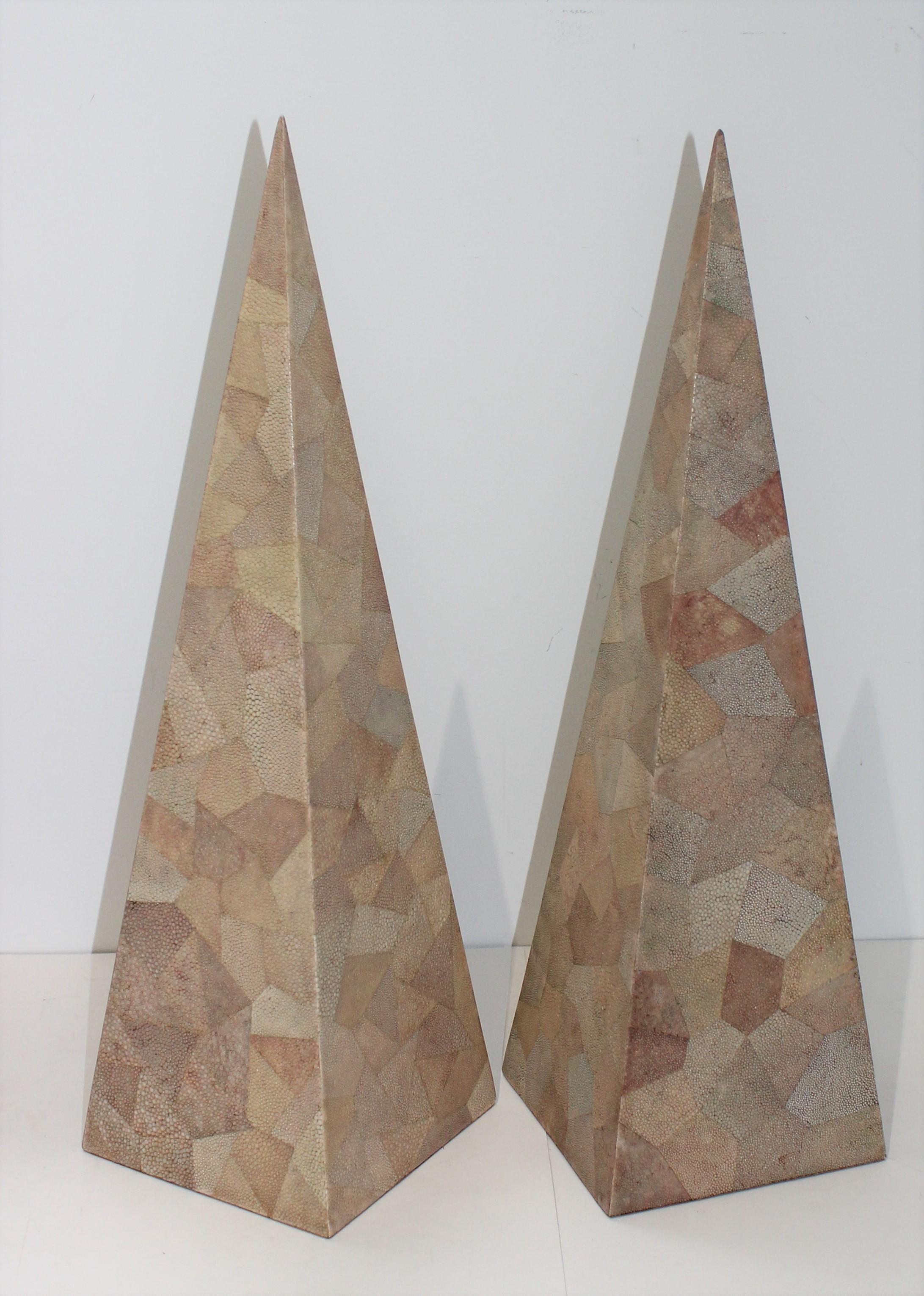 Vintage Maitland-Smith Tessellated Shagreen Obelisks - a Set of 2.

Note these are not exactly the same size:
24