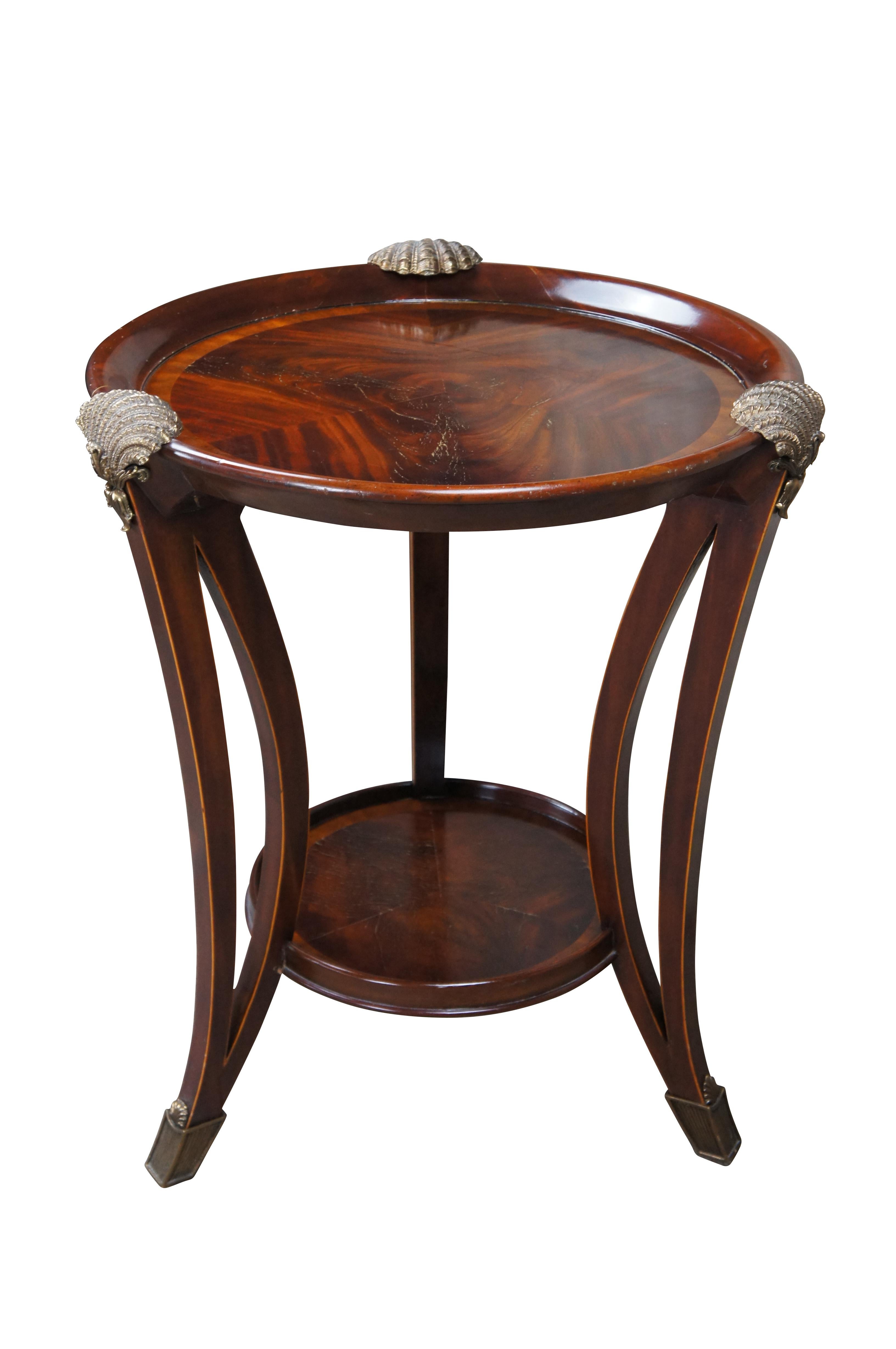 Maitland Smith Sheraton Style Flame Mahogany Round Scalloped Ormolu Table Stand In Good Condition For Sale In Dayton, OH