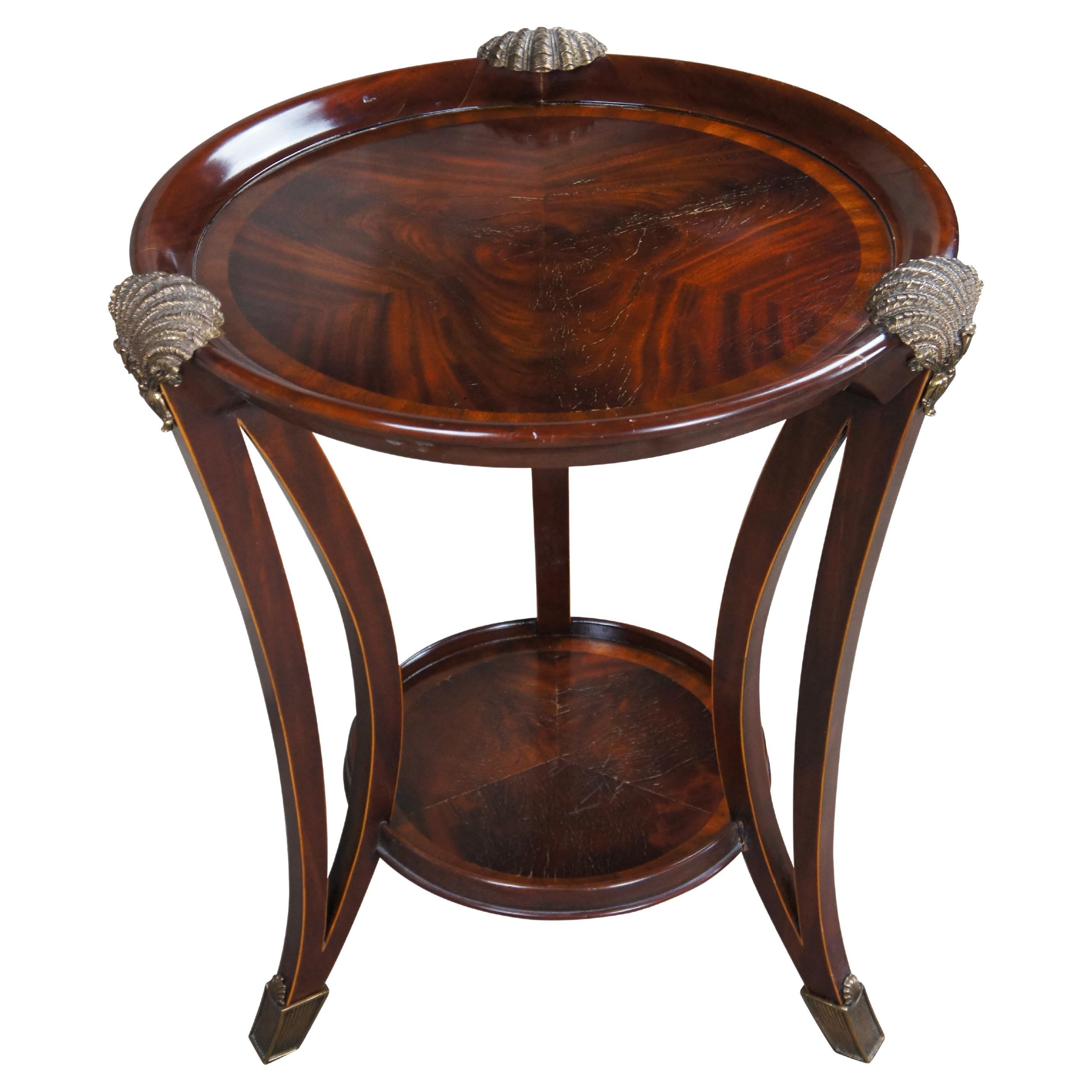 Maitland Smith Sheraton Style Flame Mahogany Round Scalloped Ormolu Table Stand