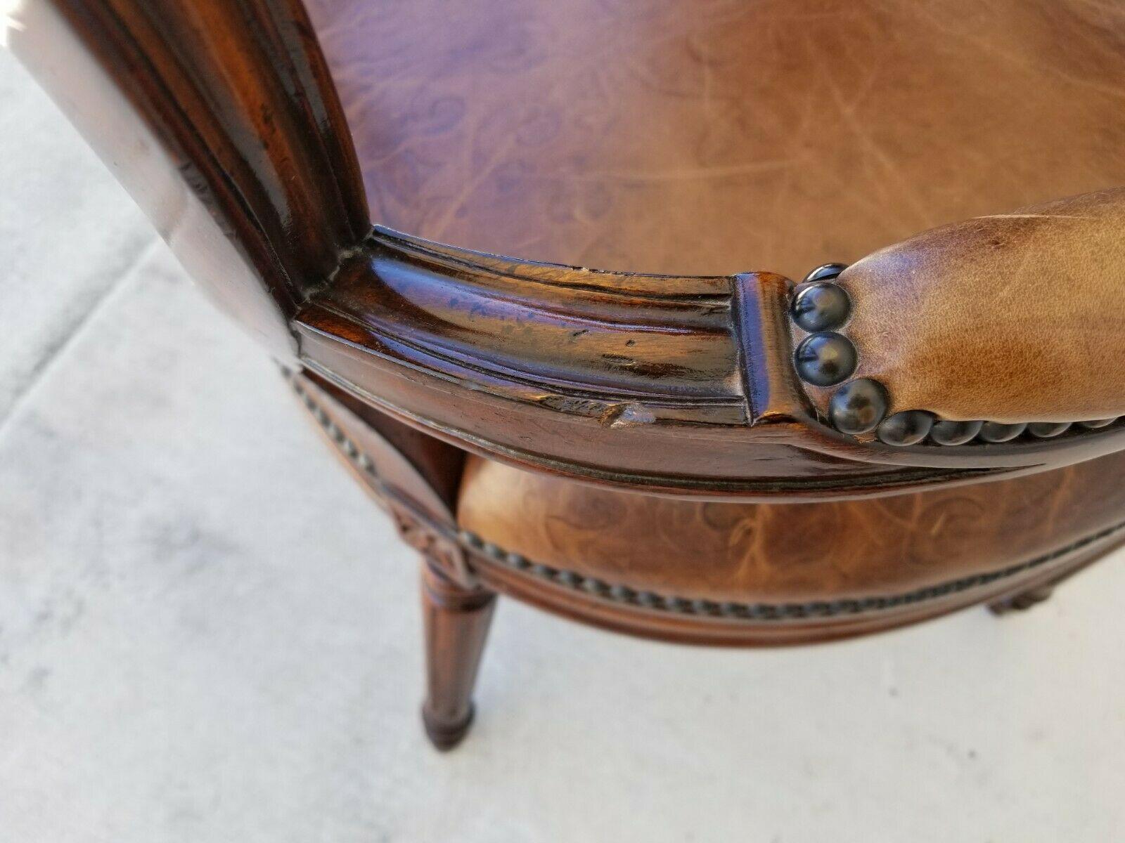 Maitland Smith Sheraton Style Scroll Back Leather Desk Armchair 5