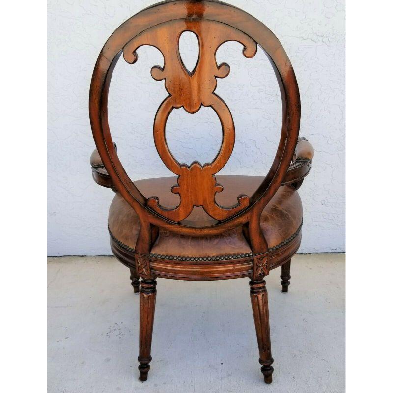 Unknown Maitland Smith Sheraton Style Scroll Back Leather Desk Armchair