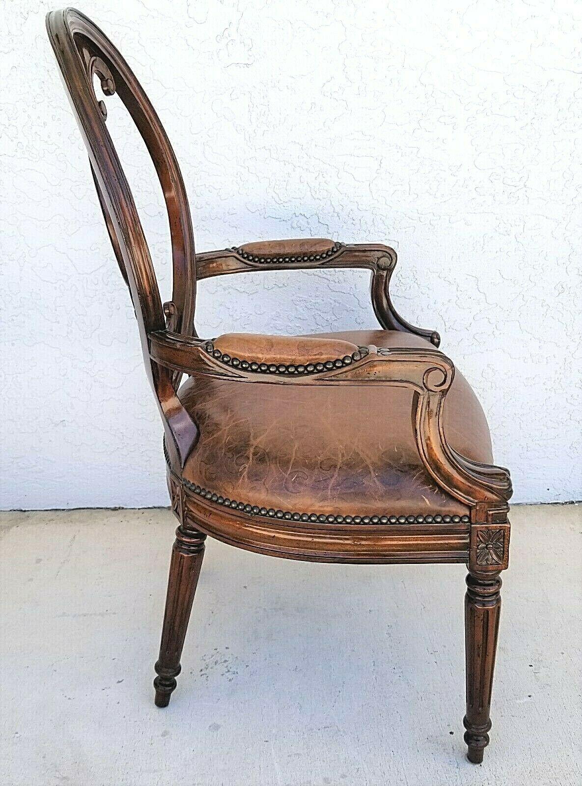 Late 20th Century Maitland Smith Sheraton Style Scroll Back Leather Desk Armchair