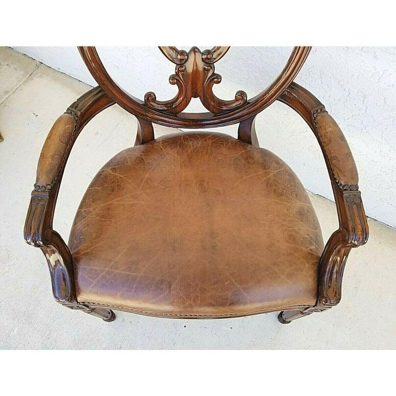 Maitland Smith Sheraton Style Scroll Back Leather Desk Armchair 1