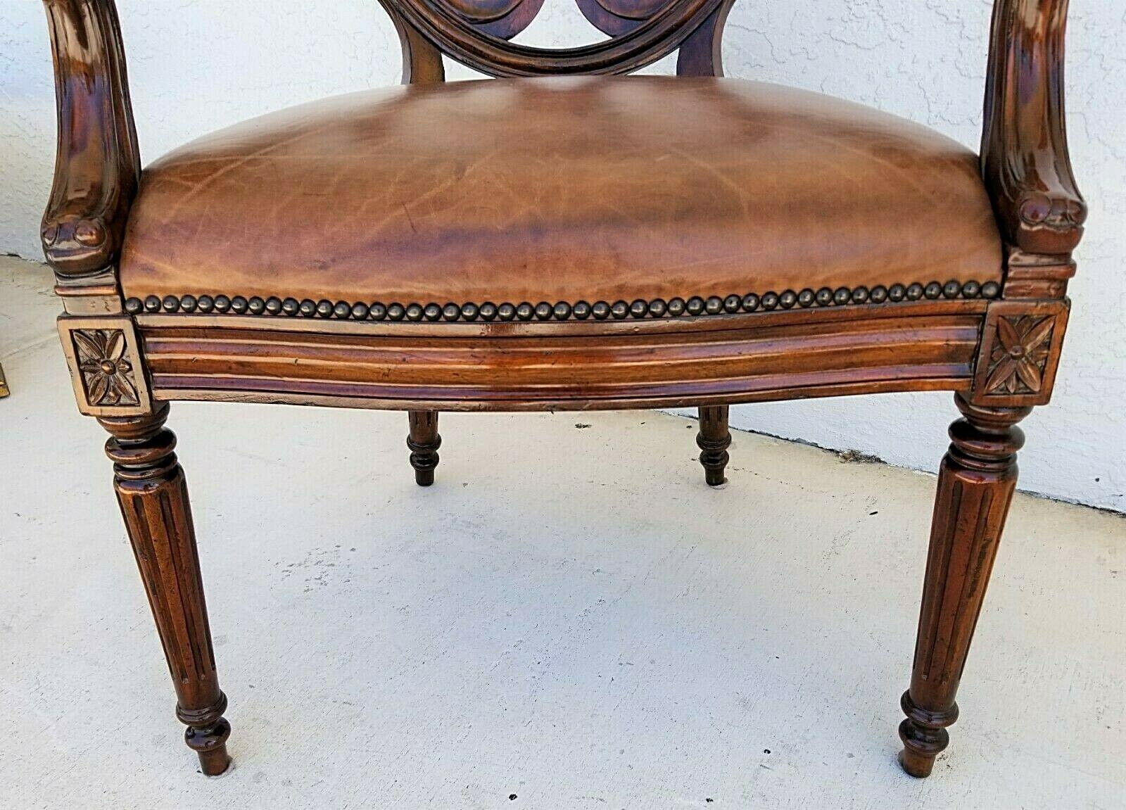 Maitland Smith Sheraton Style Scroll Back Leather Desk Armchair 2