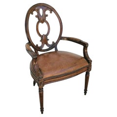 Maitland Smith Sheraton Style Scroll Back Leather Desk Armchair