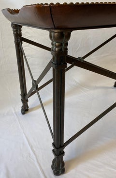 Maitland Smith Side Table, Leather Brass Nailhead Paw Feet Side Coffee End Table