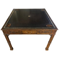 Maitland-Smith Signed Carved Mahogany and Egyptian Leather Top Game Table