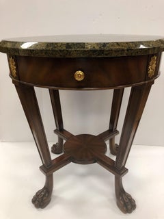 Maitland Smith Signed Mahogany, Marble and Brass Round Side Occasional Table