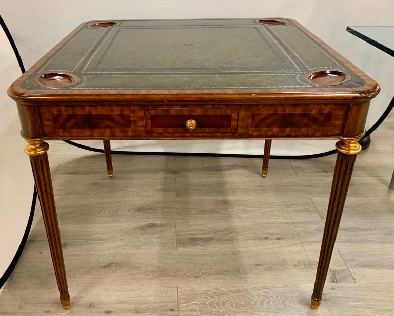 Maitland Smith Signed Mahogany with Leather Top Game Table Writing Desk