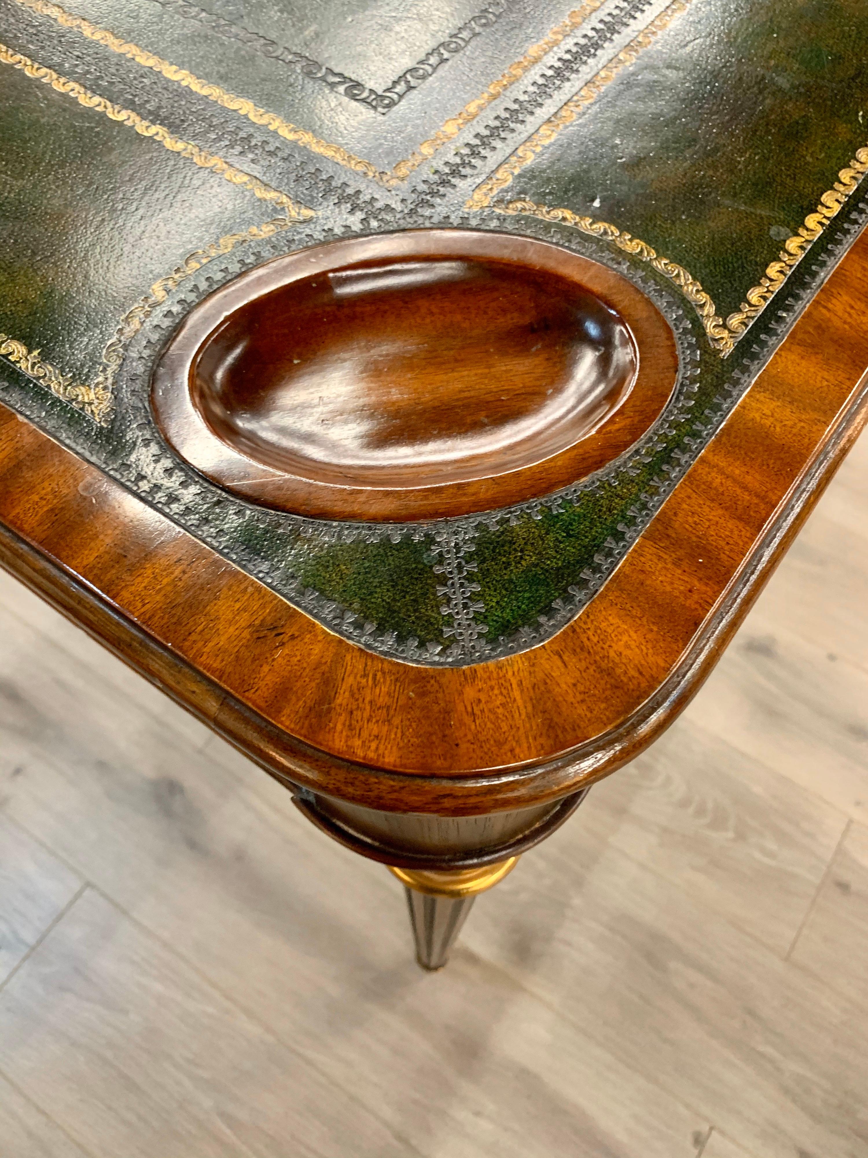 Maitland Smith Signed Mahogany with Leather Top Game Table Writing Desk In Good Condition In West Hartford, CT