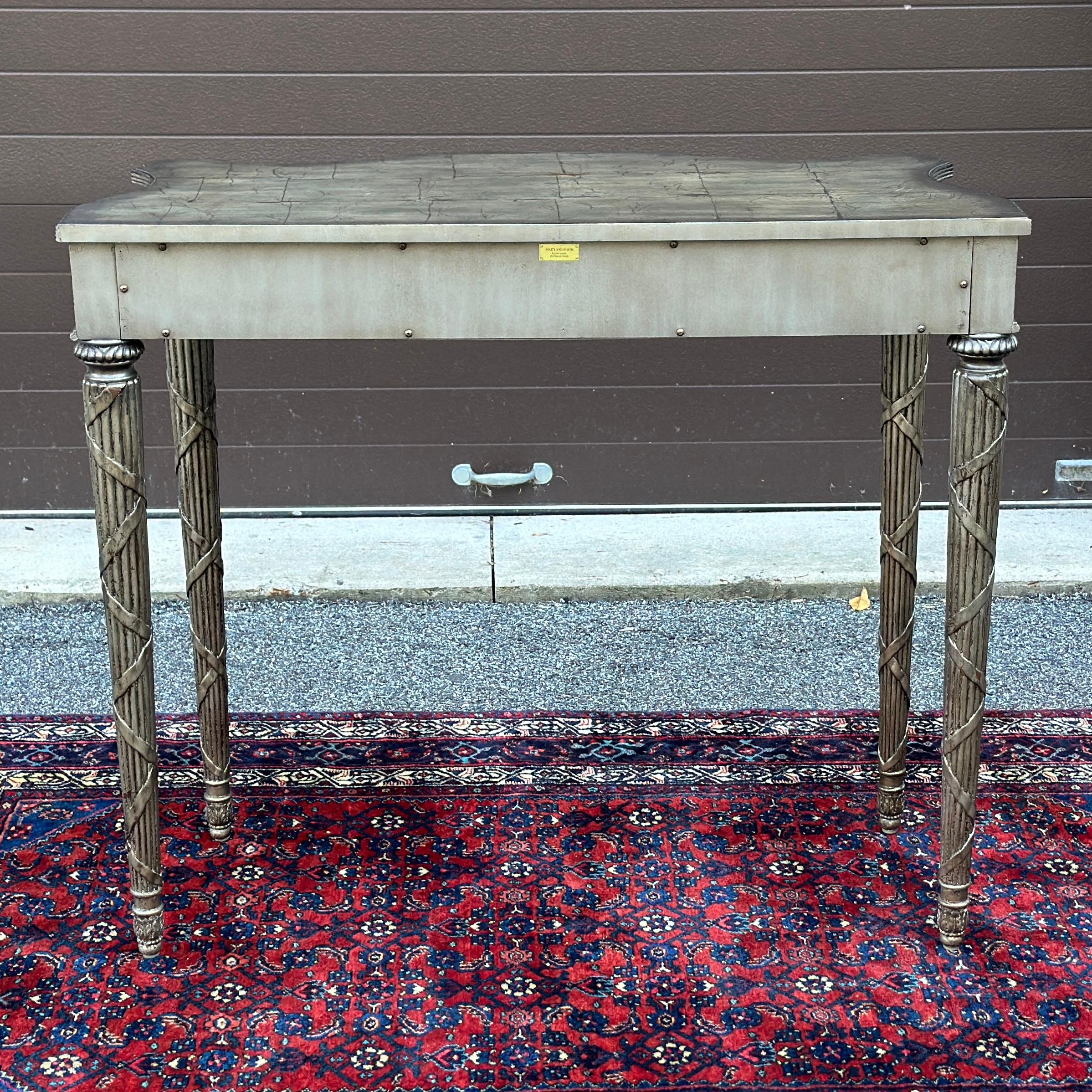 Maitland-Smith Silver Leaf Serpentine Console Table With Three Drawers For Sale 3