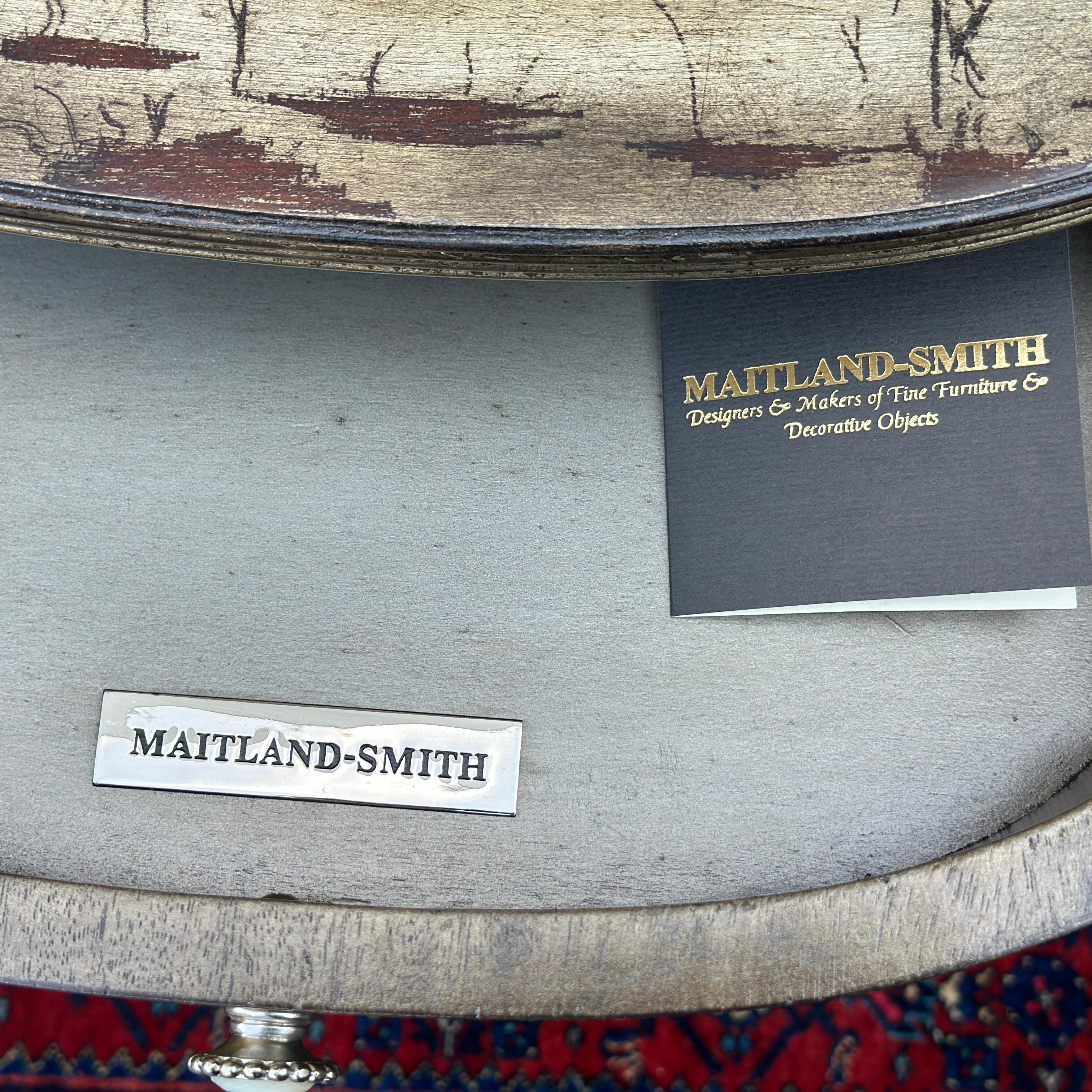 Hand-Crafted Maitland-Smith Silver Leaf Serpentine Console Table With Three Drawers For Sale