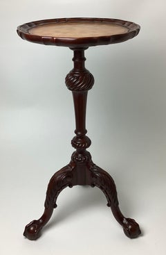 Maitland Smith Small Claw & Ball Scalloped Piecrust Embossed Leather Top Table