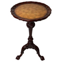 Maitland Smith Small Claw & Ball Scalloped Piecrust Embossed Leather Top Table