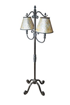 Maitland Smith Spanish Revival Scrolled Iron Mother of Pearl Floor Lamp 68"