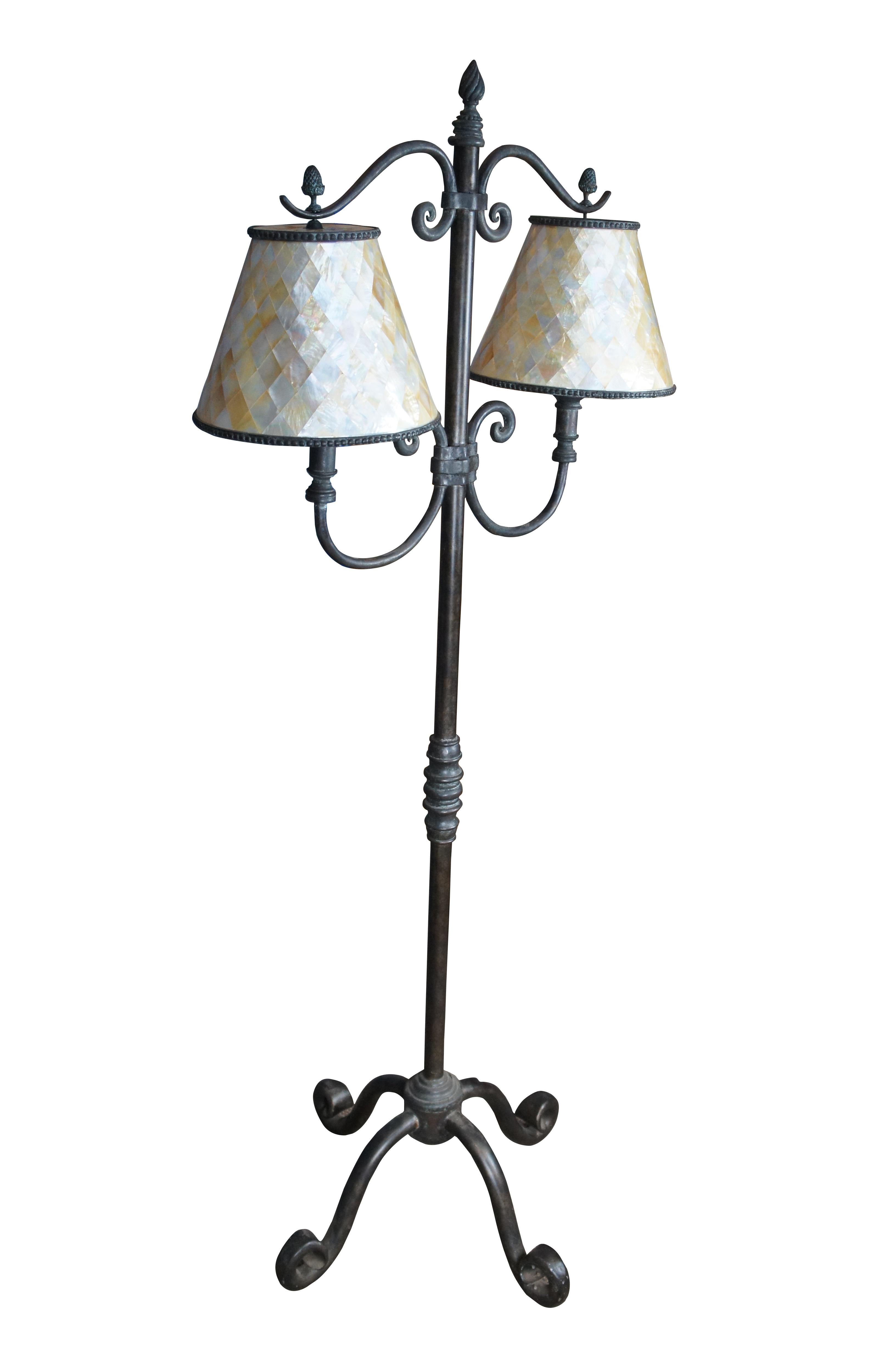 Spanish Colonial Maitland Smith Spanish Revival Scrolled Iron Mother of Pearl Floor Lamp 68