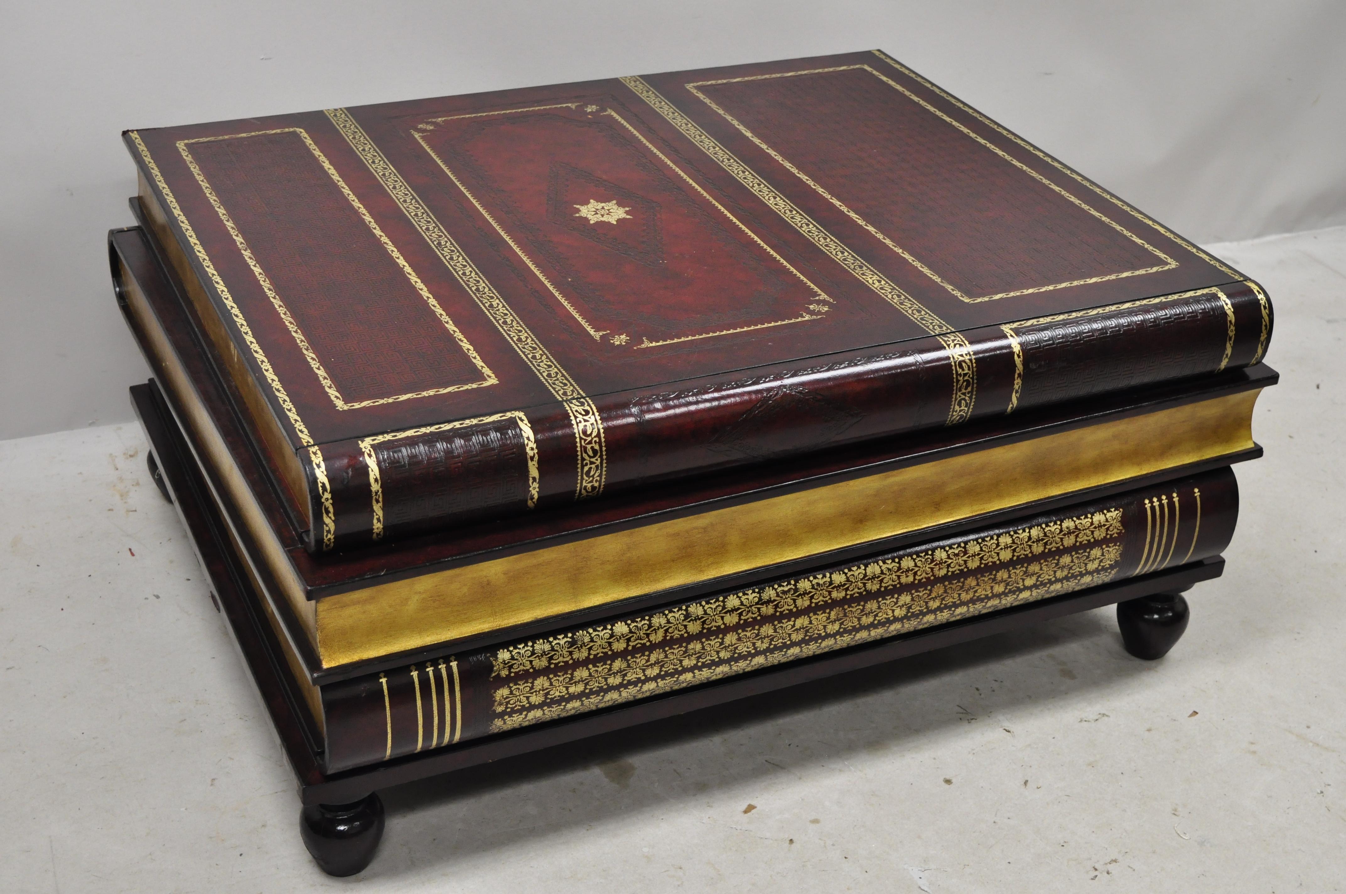 Maitland Smith Stacked Book Leather Bound Large 3-Drawer Cocktail Coffee Table 3