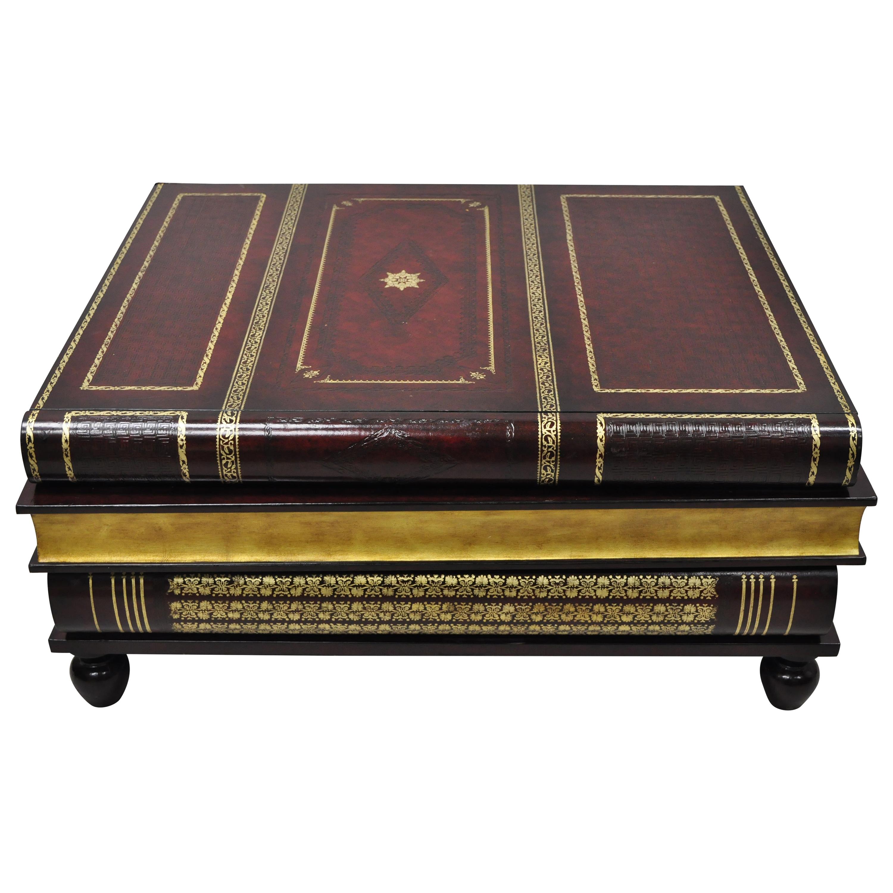 Maitland Smith Stacked Book Leather Bound Large 3-Drawer Cocktail Coffee Table