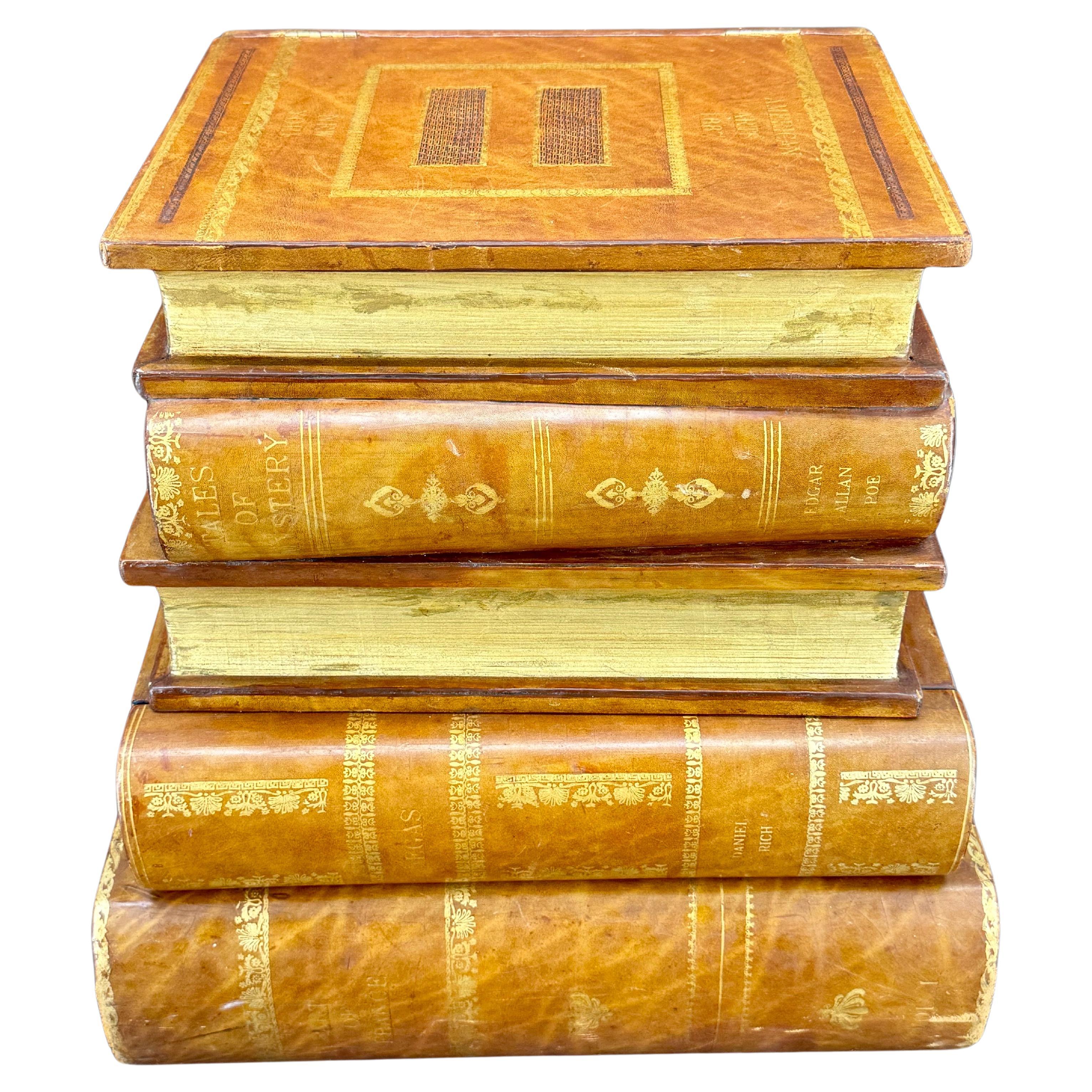 Gilt Maitland Smith Stacked Book Side Table with Storage