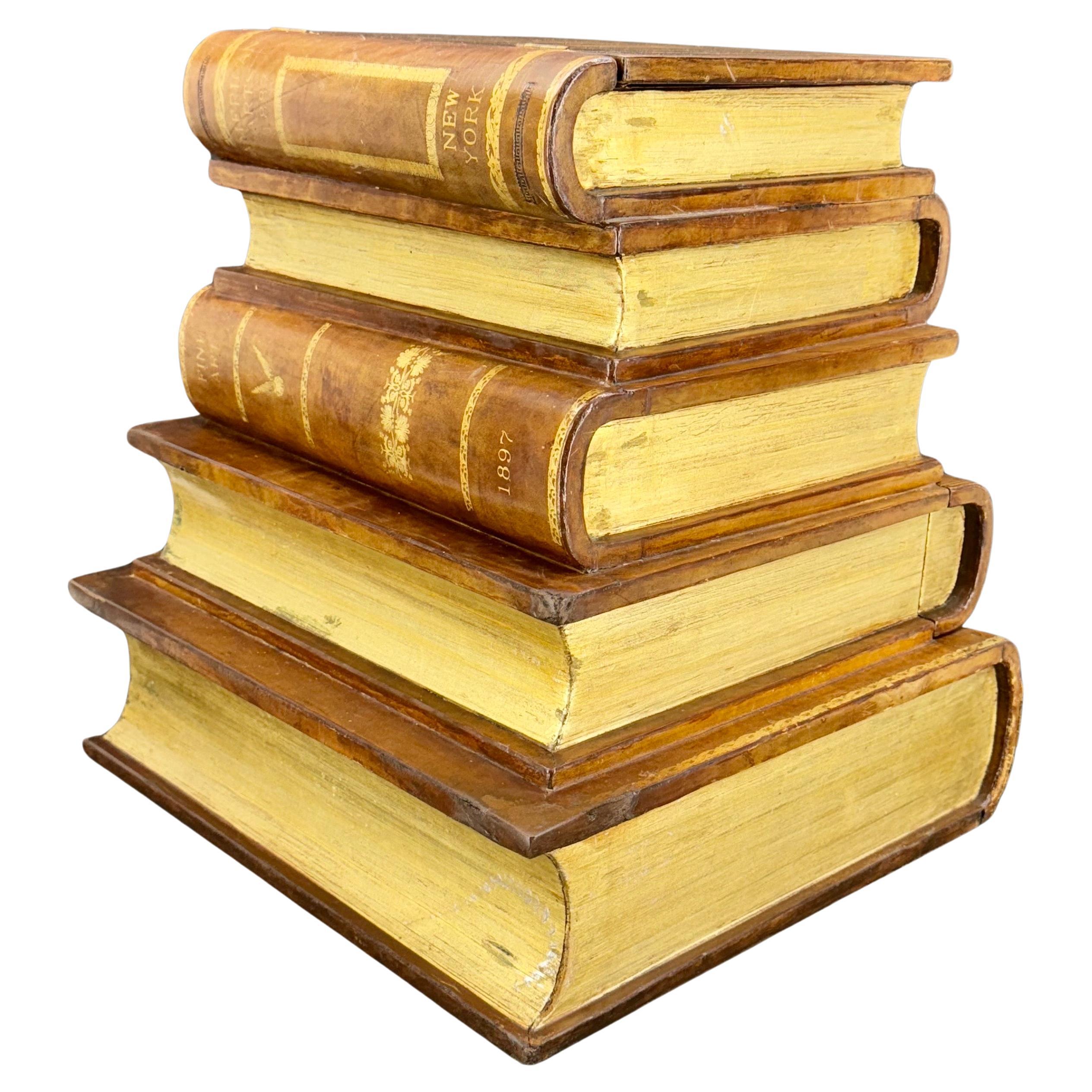 Leather Maitland Smith Stacked Book Side Table with Storage