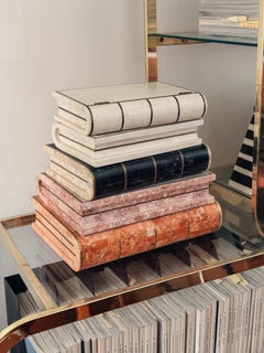 Maitland Smith Stacked Books Box Drawer Cabinet Tessellated Stone & Brass 1992