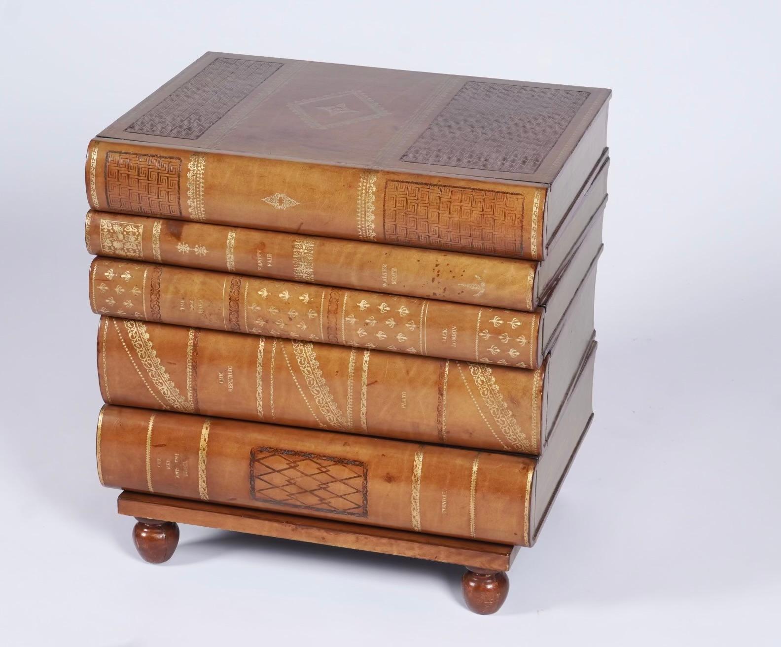 Maitland - Smith Stacked Leather Bond Books Chest of Drawers / Side / End Table 3