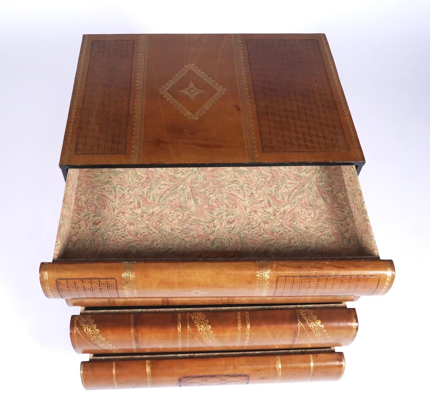 Modern Maitland - Smith Stacked Leather Bond Books Chest of Drawers / Side / End Table