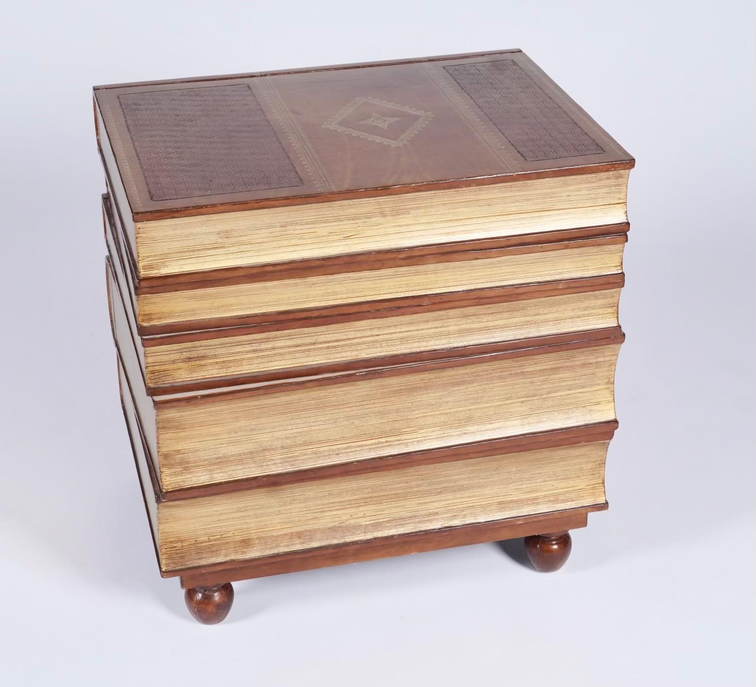 Philippine Maitland - Smith Stacked Leather Bond Books Chest of Drawers / Side / End Table