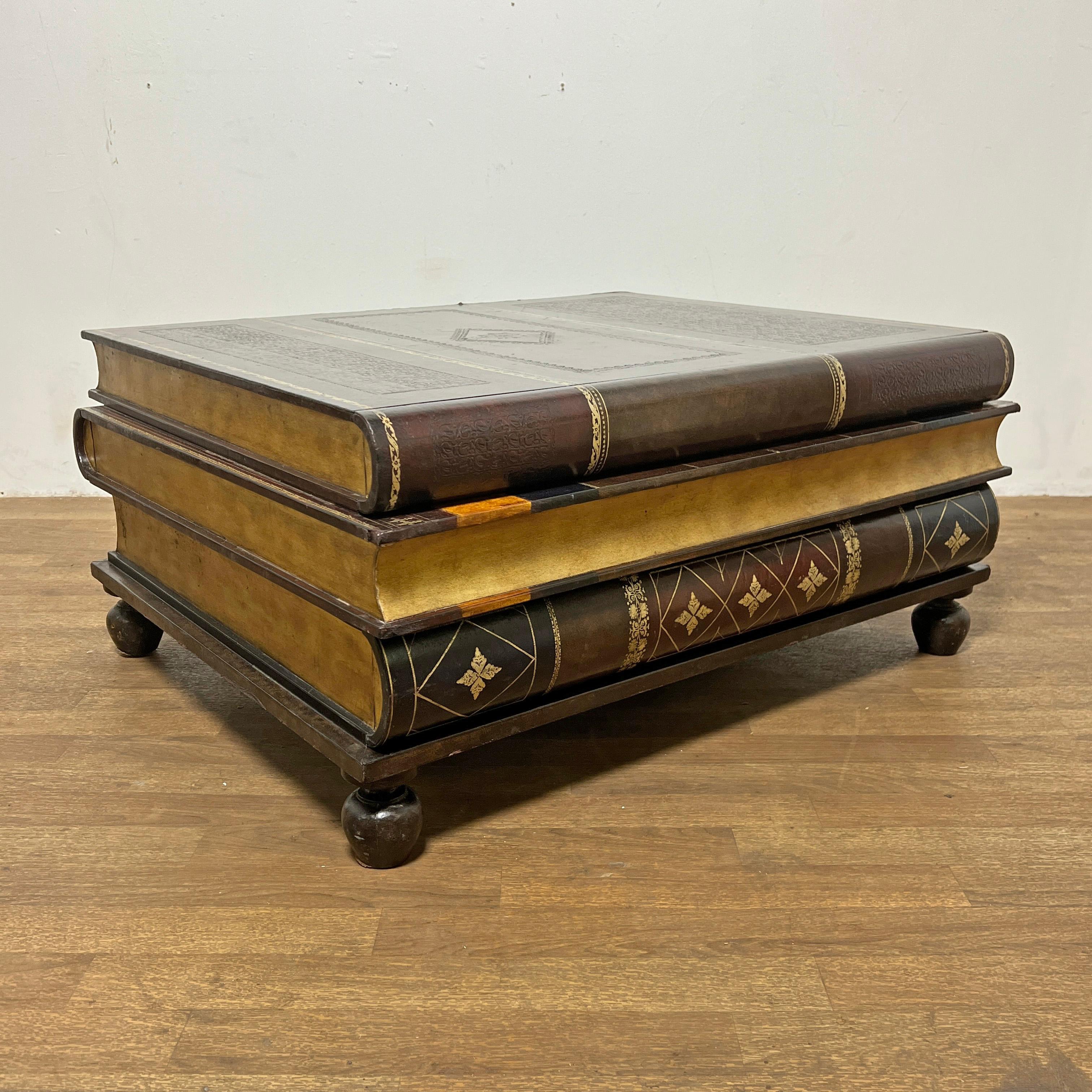 stacked book table