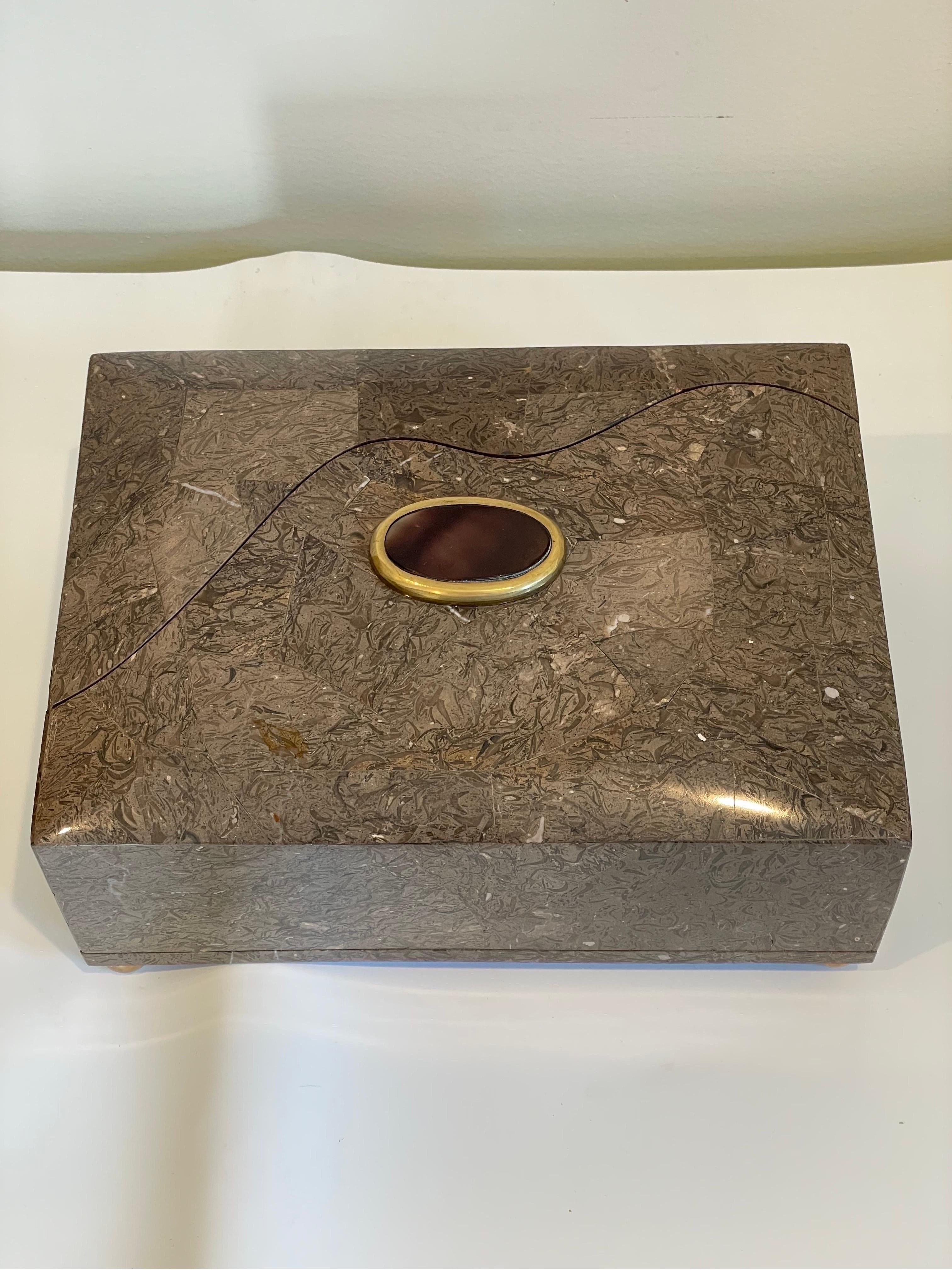 Maitland Smith Stone and Gemstone Decorative Box w Drawer For Sale 8