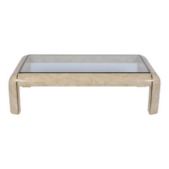 1970s Maitland Smith Coffee Table with Ivory Stone & Brass Detailing