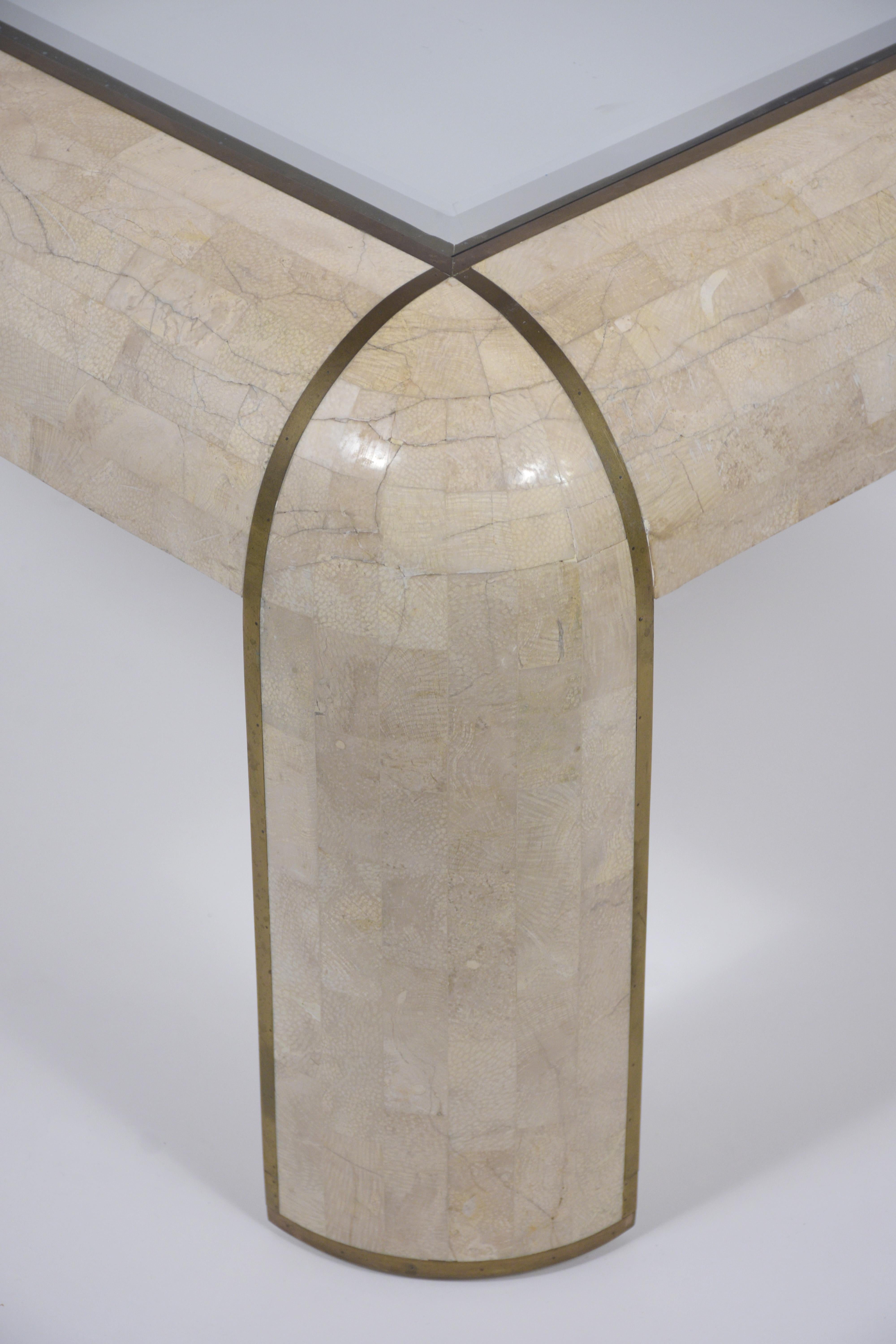 1970s Maitland Smith Coffee Table with Ivory Stone & Brass Detailing 4
