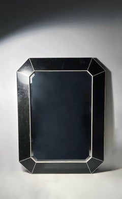 Maitland Smith Striking Black Post Modern Deco Octagonal Tessellated Wall Mirror