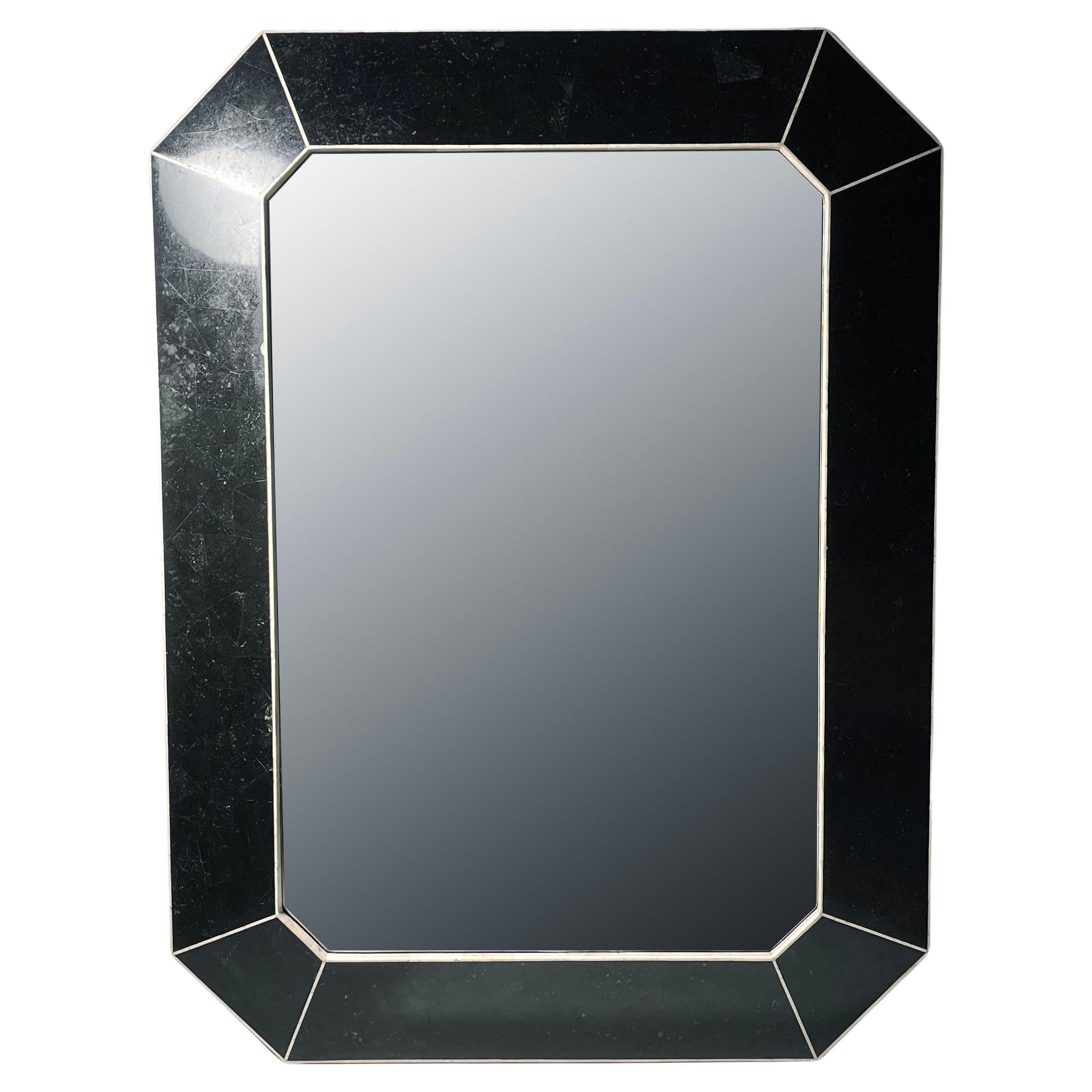 Maitland Smith Striking Black Post Modern Deco Octagonal Tessellated Wall Mirror