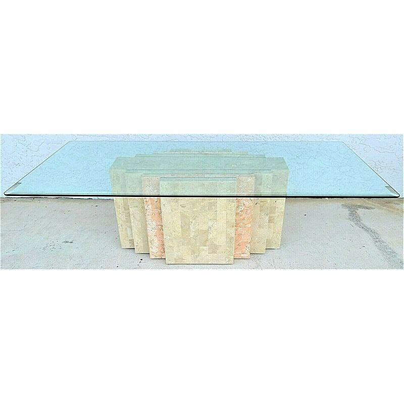 For fullL item description be sure to click on CONTINUE READING at the bottom of this listing.

MCM Maitland Smith style 2 tone tessellated stone & brass inlay coffee cocktail table.

Approximate measurements in inches
16