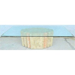 Maitland Smith Style 2 Tone Tessellated Stone Brass Inlay Coffee Cocktail Table